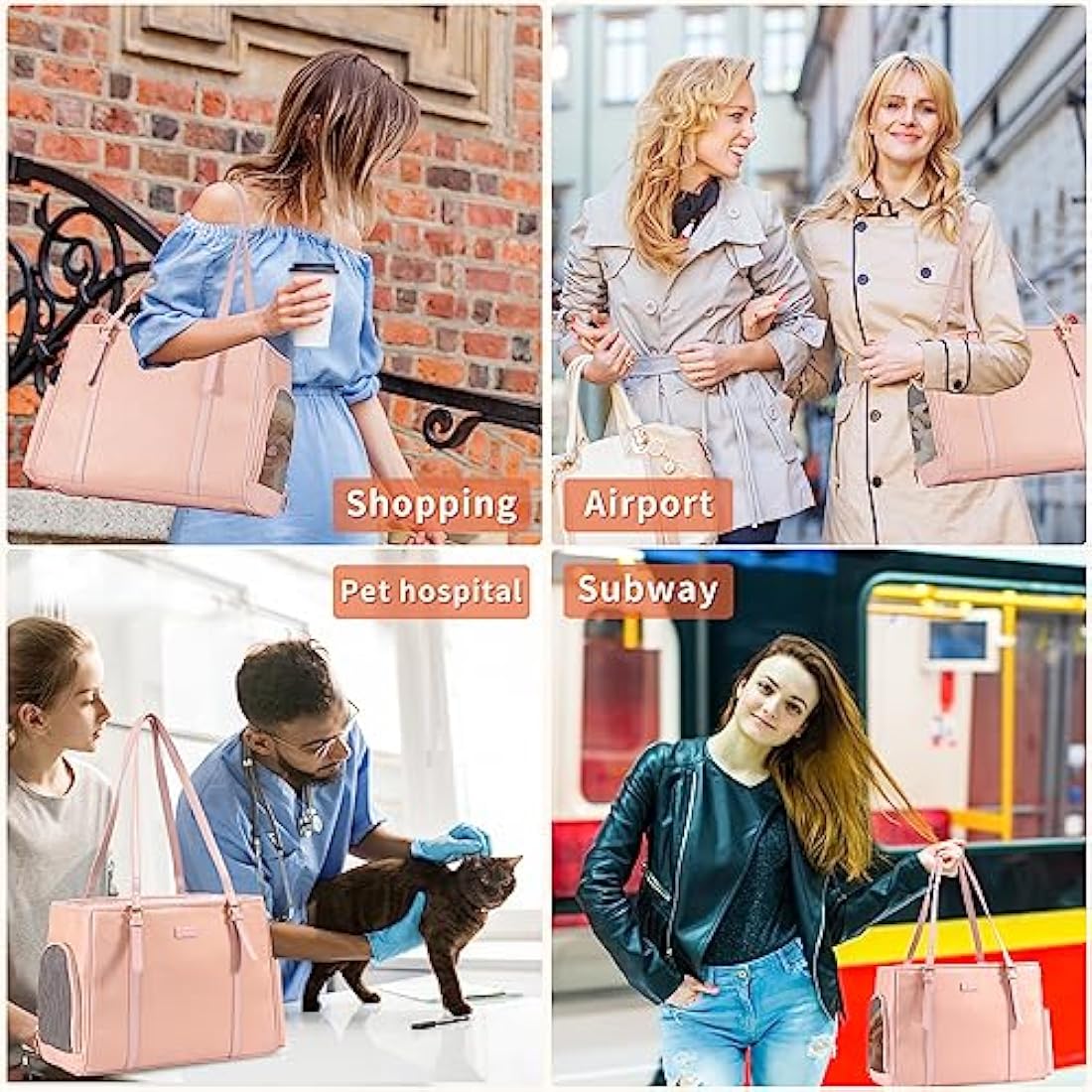 Lasaviin Fashion Dog Purse Pet Carrier Leather Bag for Small Dogs Cats Puppy, Portable Tote Bag Airline Approved Soft-Sided Carriers (Pink)