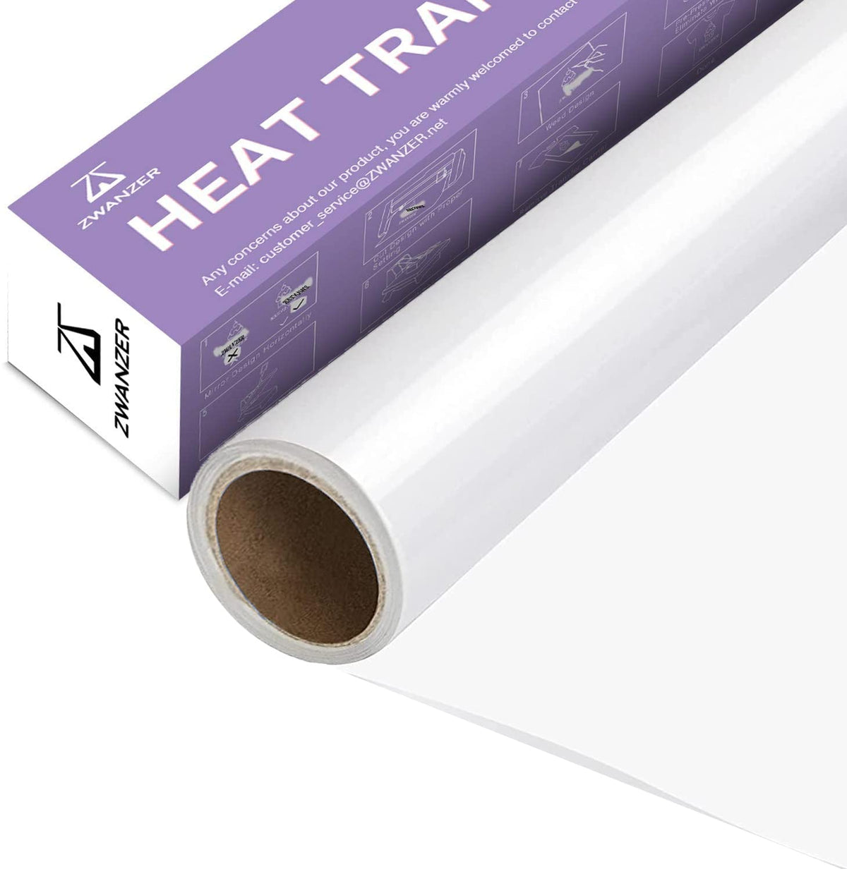 Zwanzer White Heat Transfer Vinyl Roll - 12" x 12ft (30.5 x 366CM) HTV Vinyl Ideal for Cricut & Silhouette Cameo, Easy to Cut & Weed for T-Shirts &