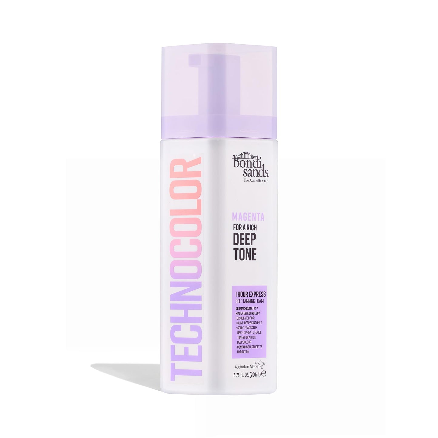 Bondi Sands Technocolor 1-Hour Express Magenta Self-Tanning Foam Easy Application, Streak Free Fake Tan - Fast-Acting Body Tan for Natural-Looking