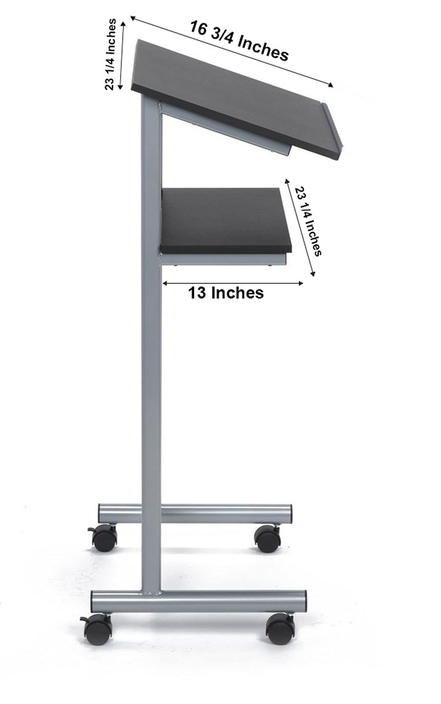 Audio-Visual Direct Wheeled Lectern with Storage Shelf - Silver/Black - Compact Standing Desk for Reading - LapTop Stand