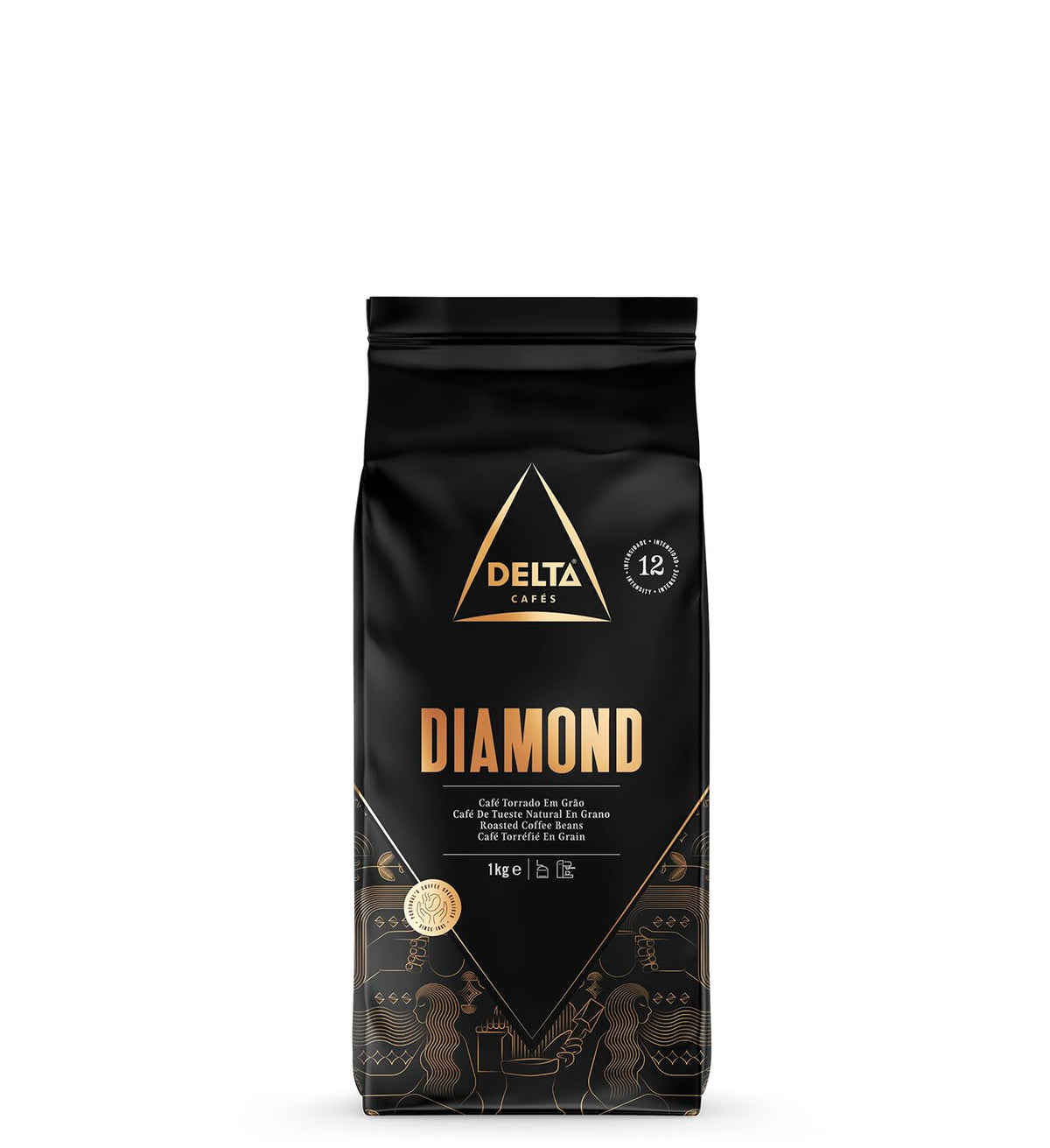 Delta Caf?s - Coffee in Diamond Bean - 1 kg - Intensity 12 - Blend of Arabica Roasted Coffee Beans and Robusta - Very Aromatic with Notes of Roasted