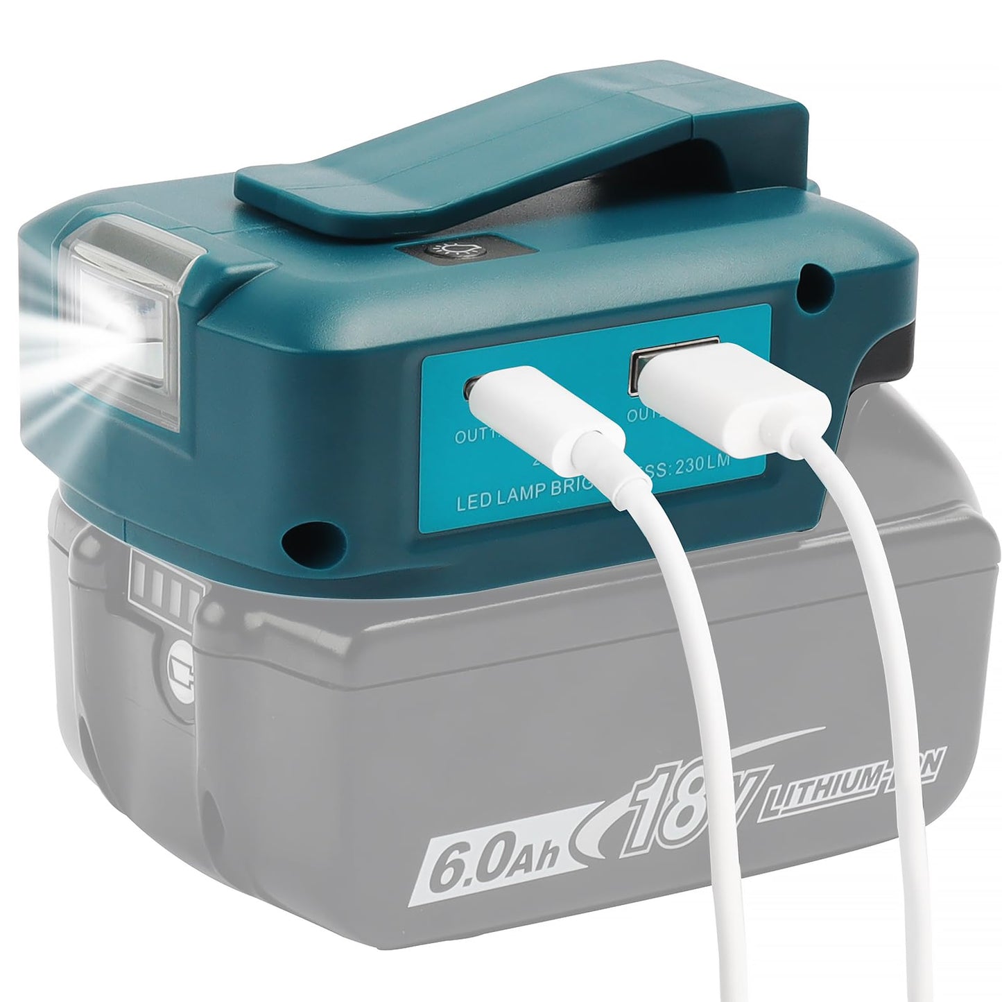 QUPERR - Adp05 Power Source Battery Adapter work light Converter for Makita 14.4v & 18v Battery with a pair of USB Phone Charger interface, with DC