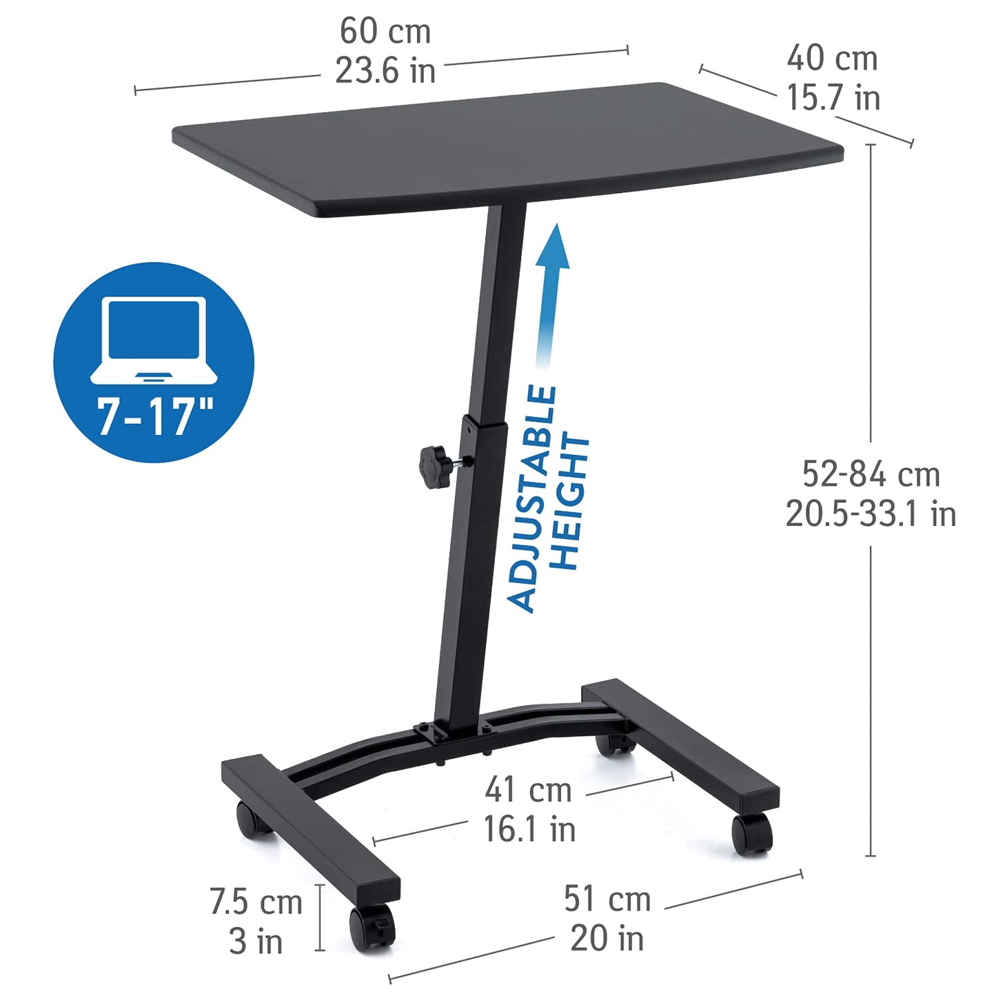 Tatkraft Dream Mobile Laptop Stand Desk Adjustable Height 52-84cm 4 casters (with locking device)