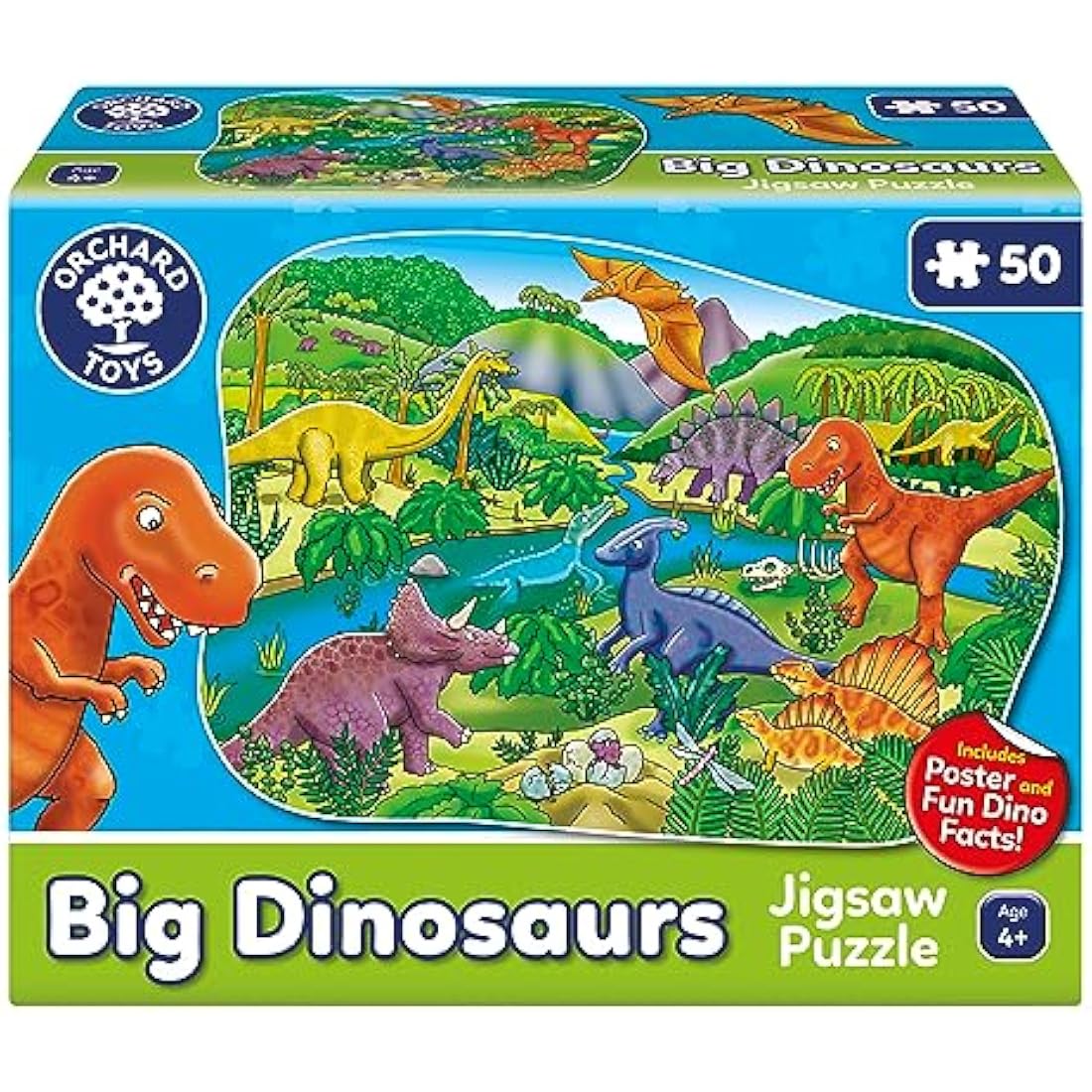 Orchard Toys Big Dinosaurs Jigsaw Puzzle for Kids - Large, 50-Piece, Dinosaur Floor Puzzles for 4+ Year Olds - Giant Games and Educational Toys for Children, Toddlers, Boys and Girls - 58 x 40 cm