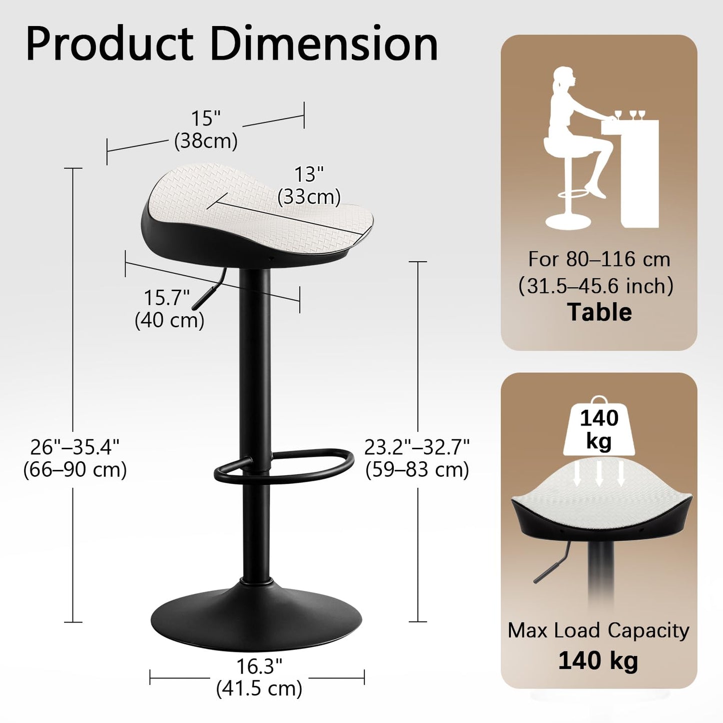 YOUNUOKE White Bar Stools Set of 2 Backless Breakfast Barstools