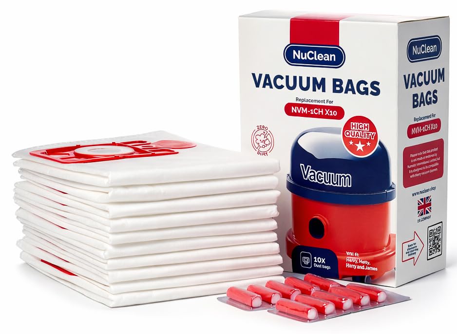 NuClean - Replacement for Henry Hoover Bags - Compatible with Henry, Hetty, NVM-1CH Vacuum Bag (10 Bags & 10 Freshners)