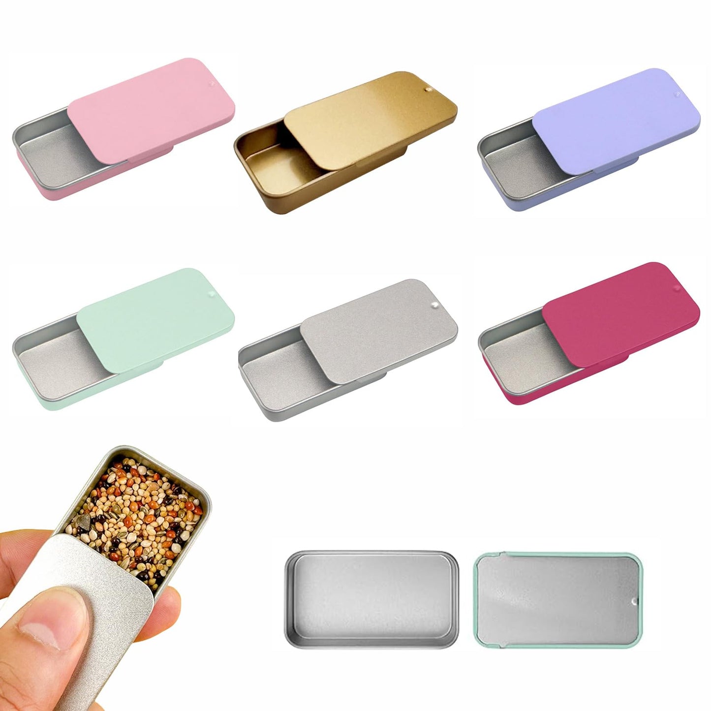 ApexPine 6 Pcs Mini Sliding Lid Tin Boxes for Small Item Storage