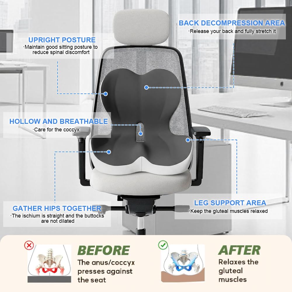Orthopedic Memory Foam Coccyx Seat Cushion for Lumbar Back Support