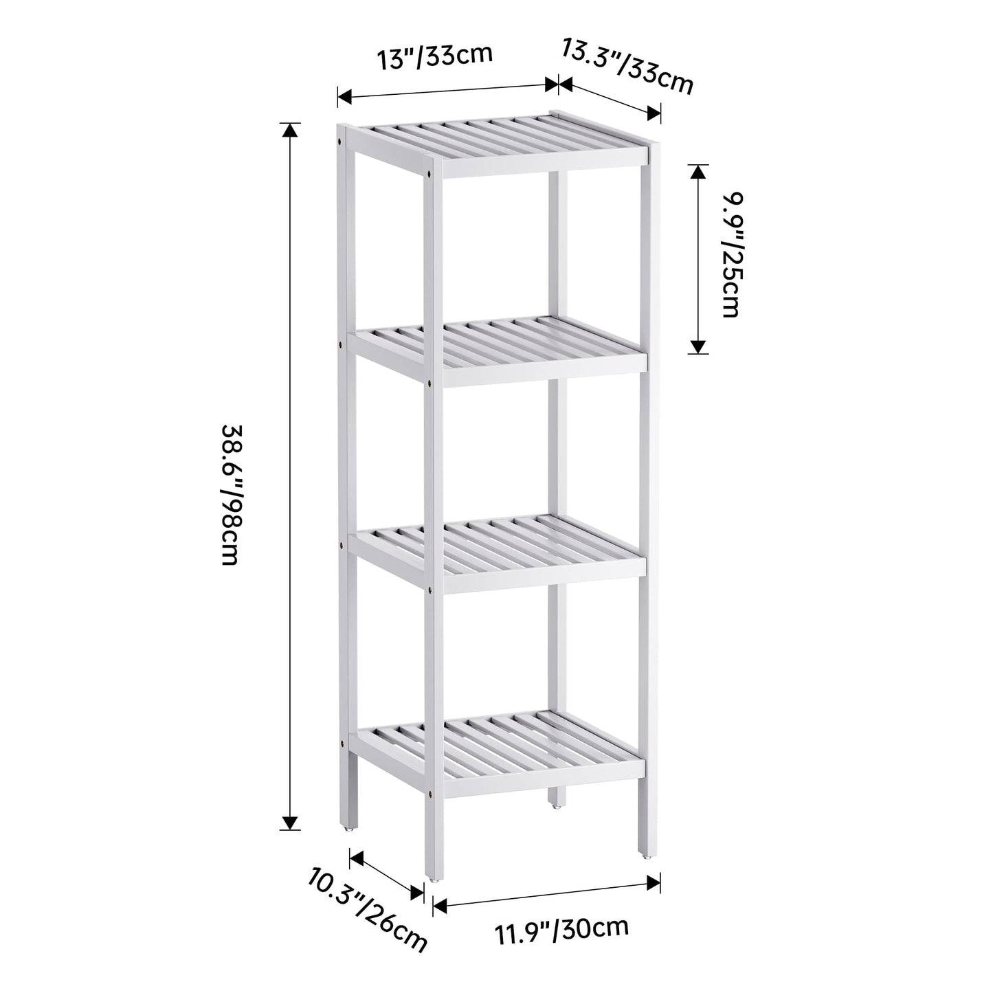 SMIBUY Bathroom Storage Shelf, 4-Tier Bamboo Rack Organizer, Multifunctional Shelving Unit for Living Room Bedroom Kitchen (White)