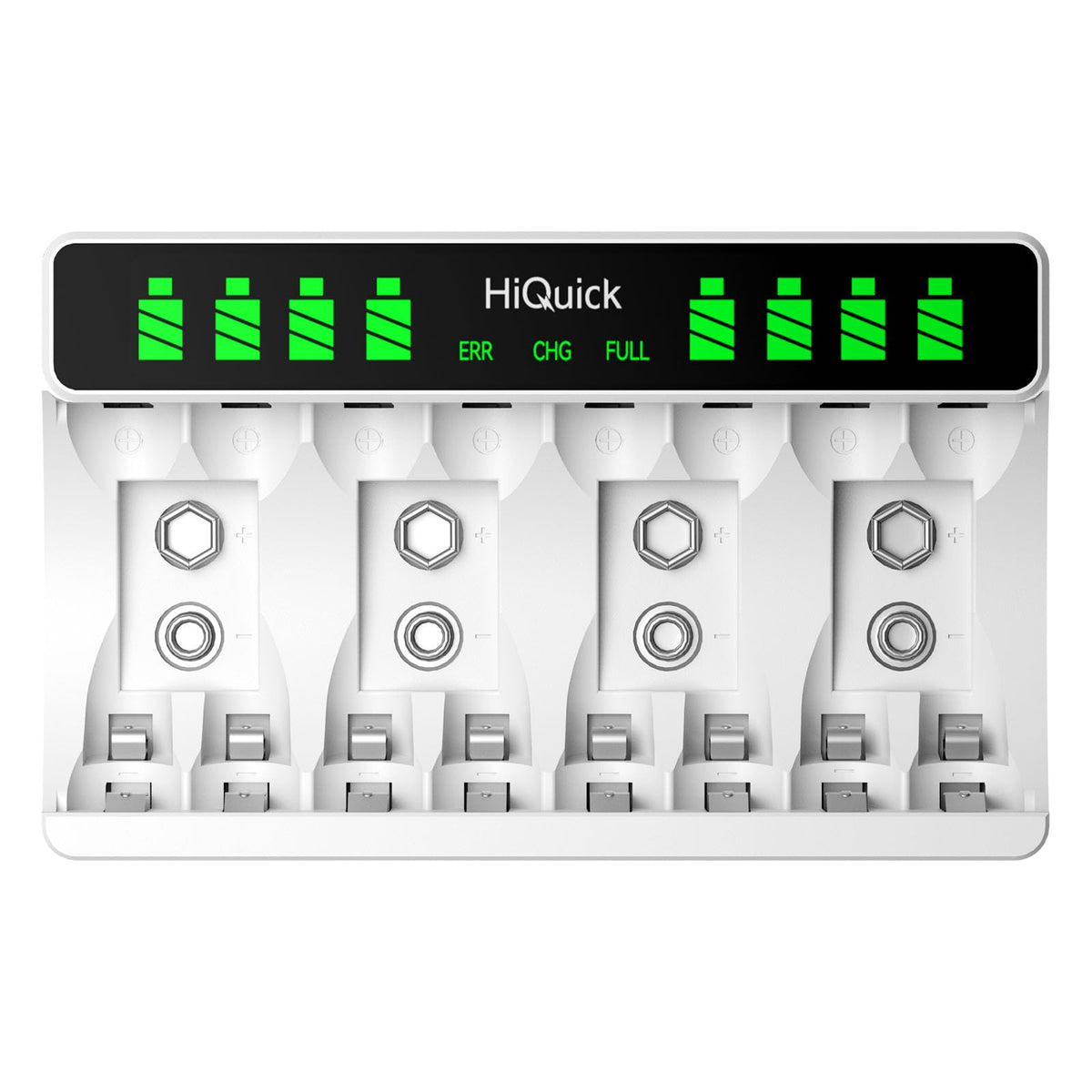 HiQuick LCD 8-slot Battery Charger for AA & AAA Rechargeable Batteries, 5V 2A Type C Input, Intelligent Battery Detection Technology, AA AAA Battery