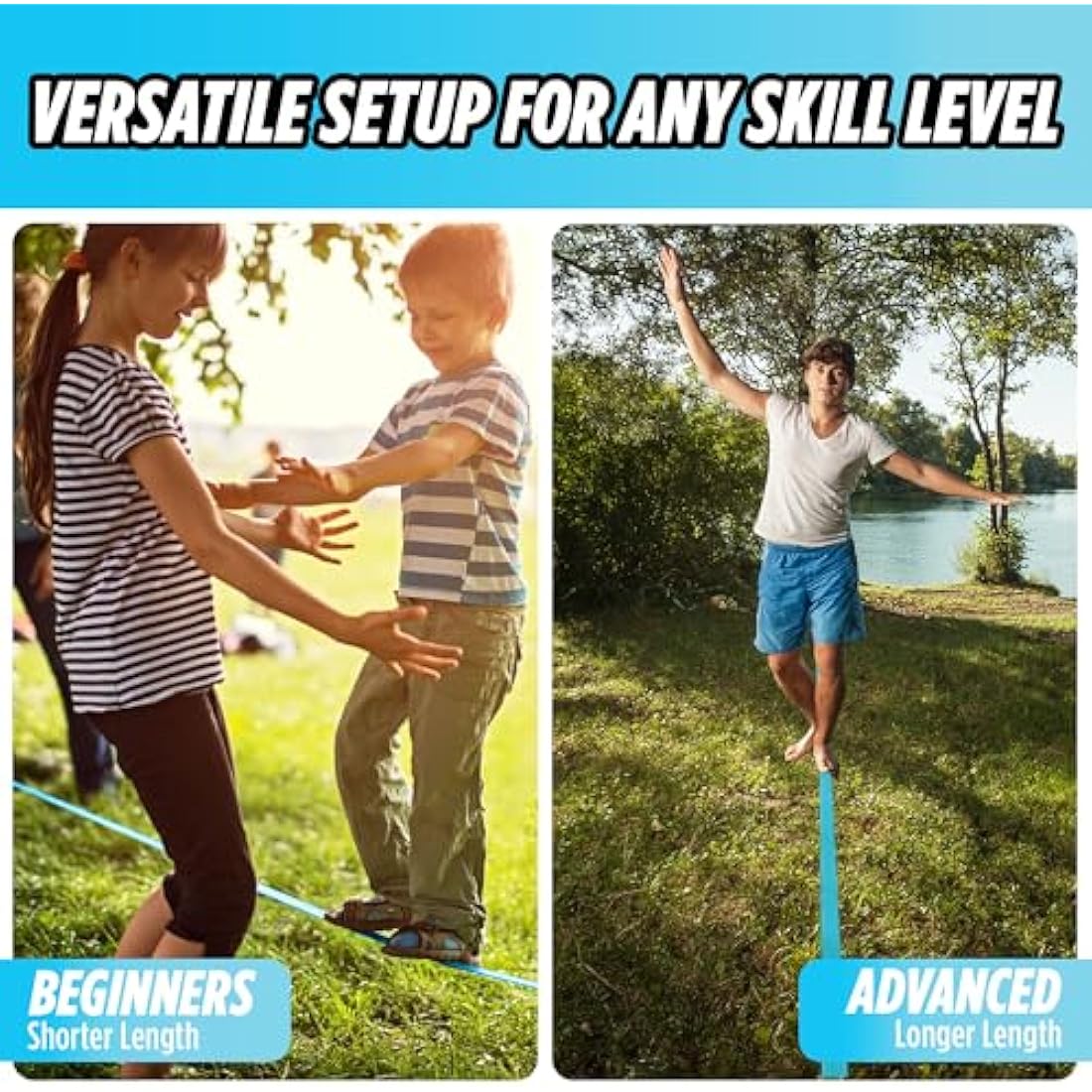 Trailblaze Complete Slackline Kit for Kids with Tree Protectors and Ratchet Cover | Slackline Beginner Kit, Outdoor Tightrope, Easy Setup 18.5m blue
