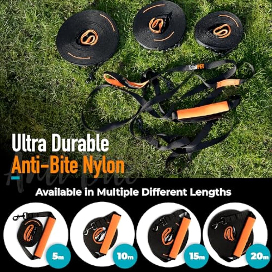 Total Pet 15m Training Lead for Dogs & Puppy - Long Line Leash With Control Handle For Recall/Obedience Training