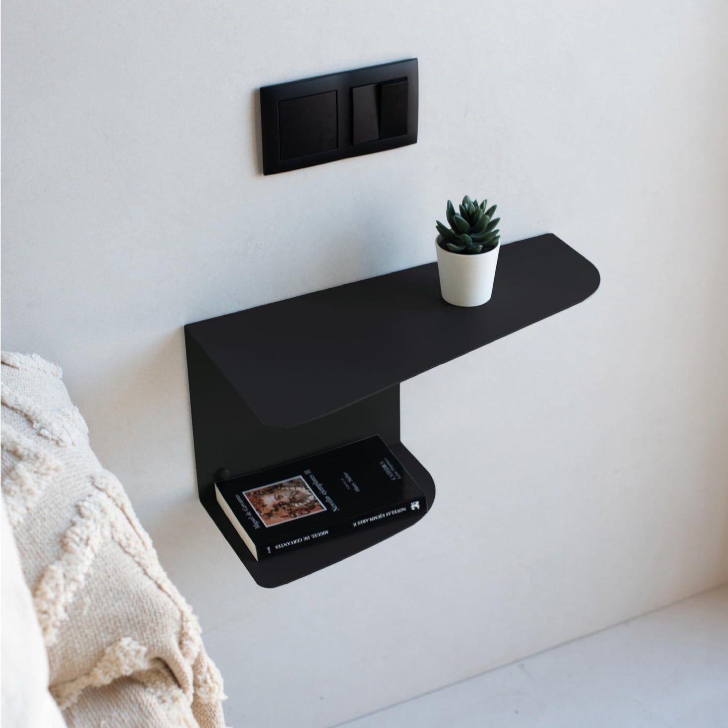 MILUKA Bedside Tables Set of 2 | Black Metal Floating Shelves 40 x 20 cm Two-Shelf Design | Console Table for Modern Space-Saving Storage for Bedroom