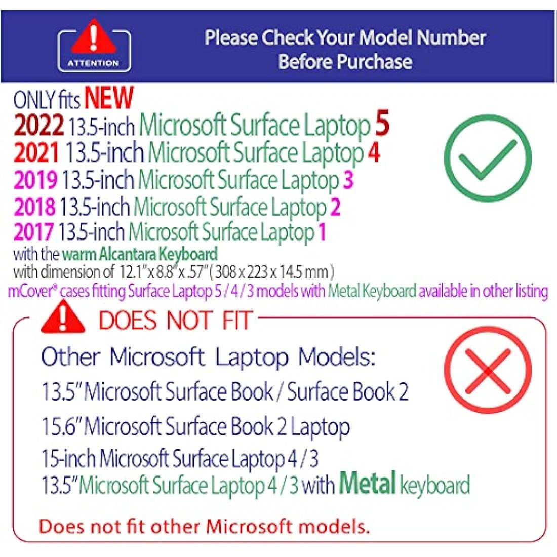 mCover Hard Shell Case Compatible with 13.5-inch Microsoft Surface Laptop 1/2 / 3/4 Computer with Alcantara Material Keyboard (Not for Metal Keyboard) -Green
