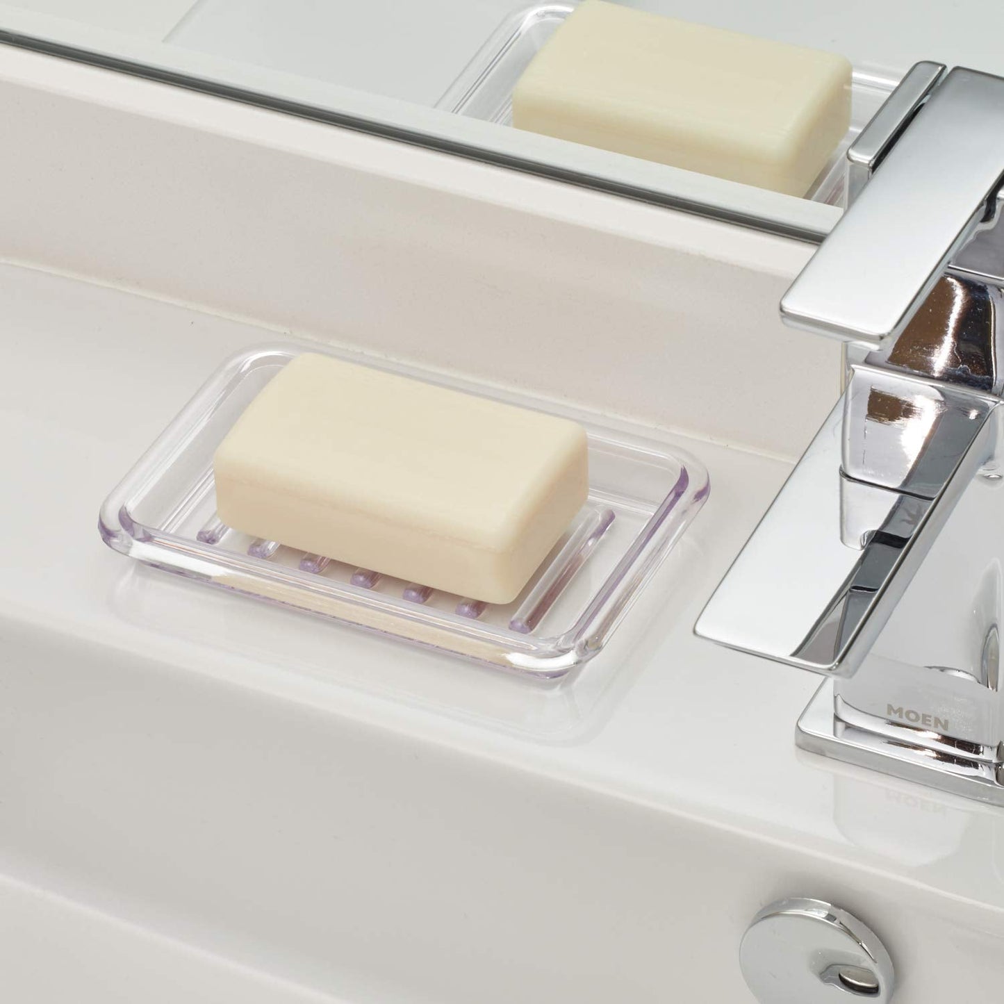 InterDesign Plastic Bar Dish for Bathroom Sink or Shower-Ridged Soap Saver Design-Rectangular, Clear, 3.5" x 5.25"