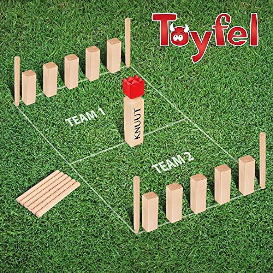 Toyfel XXL Kubb Game Knuut - FSC Wooden Game Set with Canvas Bag Durable, Solid Pine Wood Garden Game for 2-12 Players