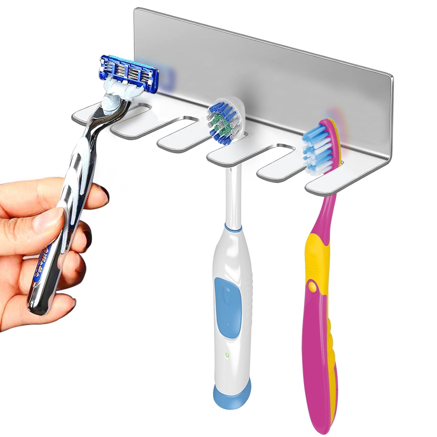 Wall Mounted Toothbrush Holder, Stainless Steel Toothbrush Holder with Self-Adhesive No Drilling Toothbrush Organizer