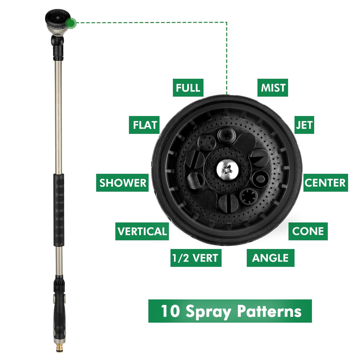 RESTMO Watering Lance Heavy Duty, 94cm Metal Spray Lance | 180? Adjustable Ratcheting Head | 10 Spray Patterns Hose Wand, Perfect Garden Long Sprayer