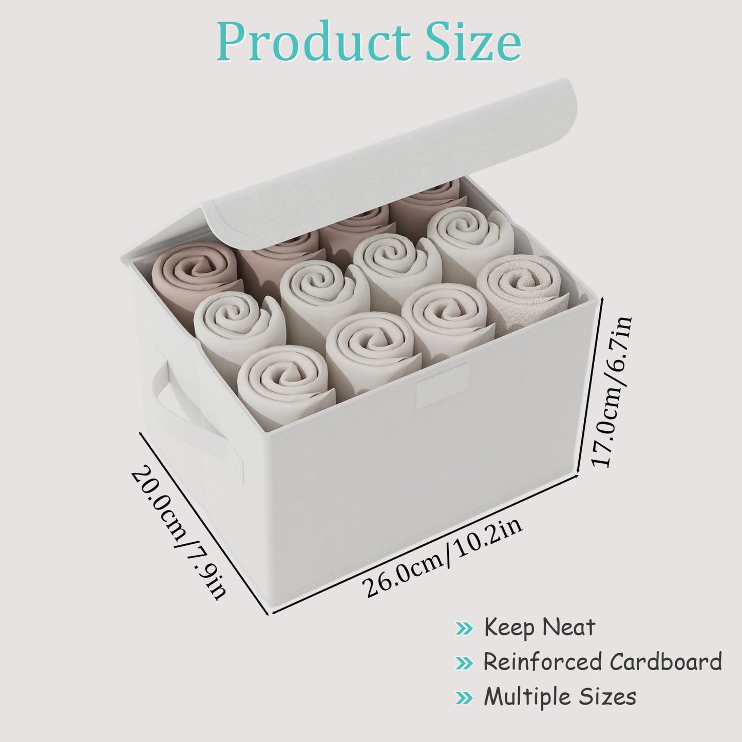 GUOHNHE Storage Bin with Lid, Closet Boxes, 2 Pack, White, 26x20x17 cm