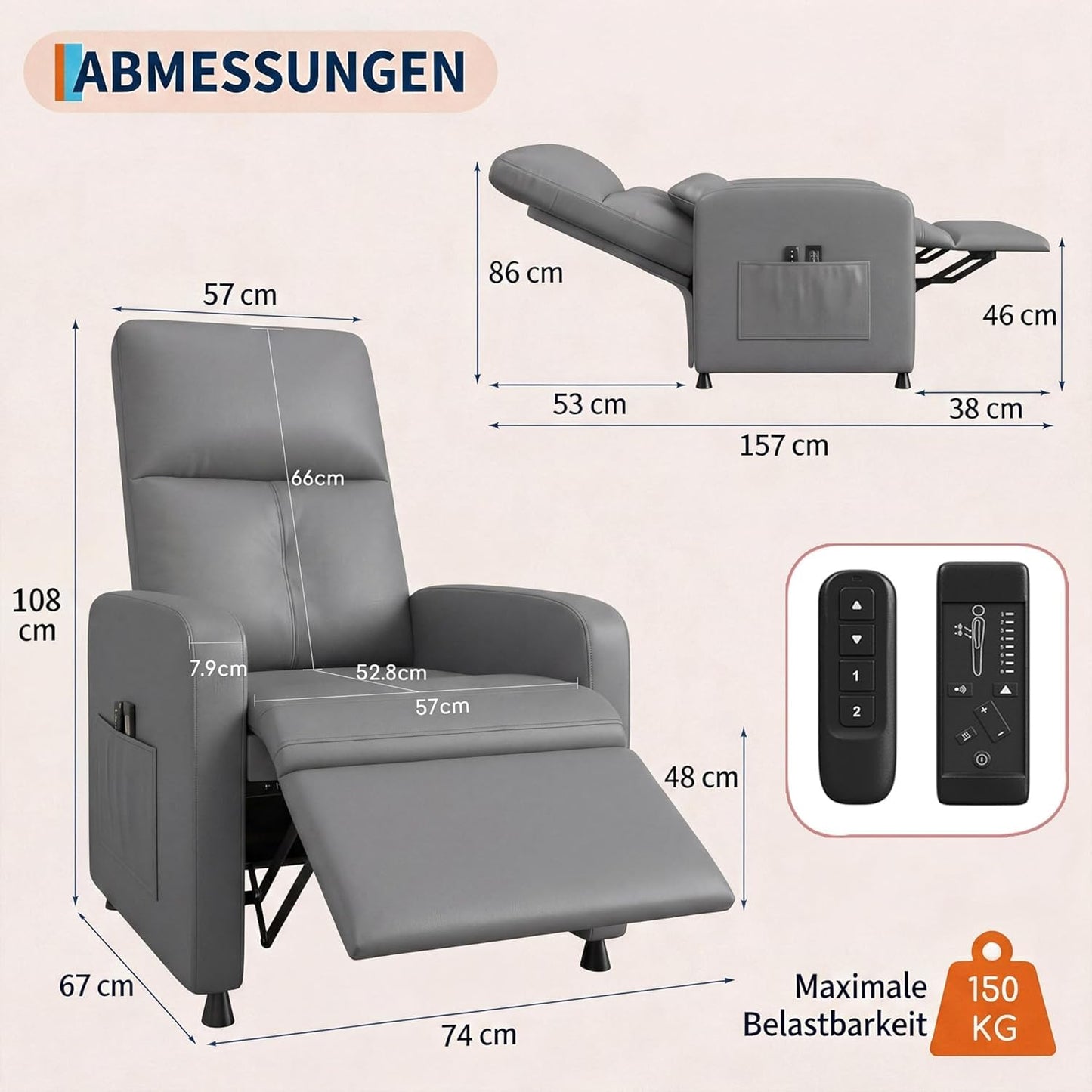 GarveeHome Power Recliner Chair with Heat and Massage, Grey