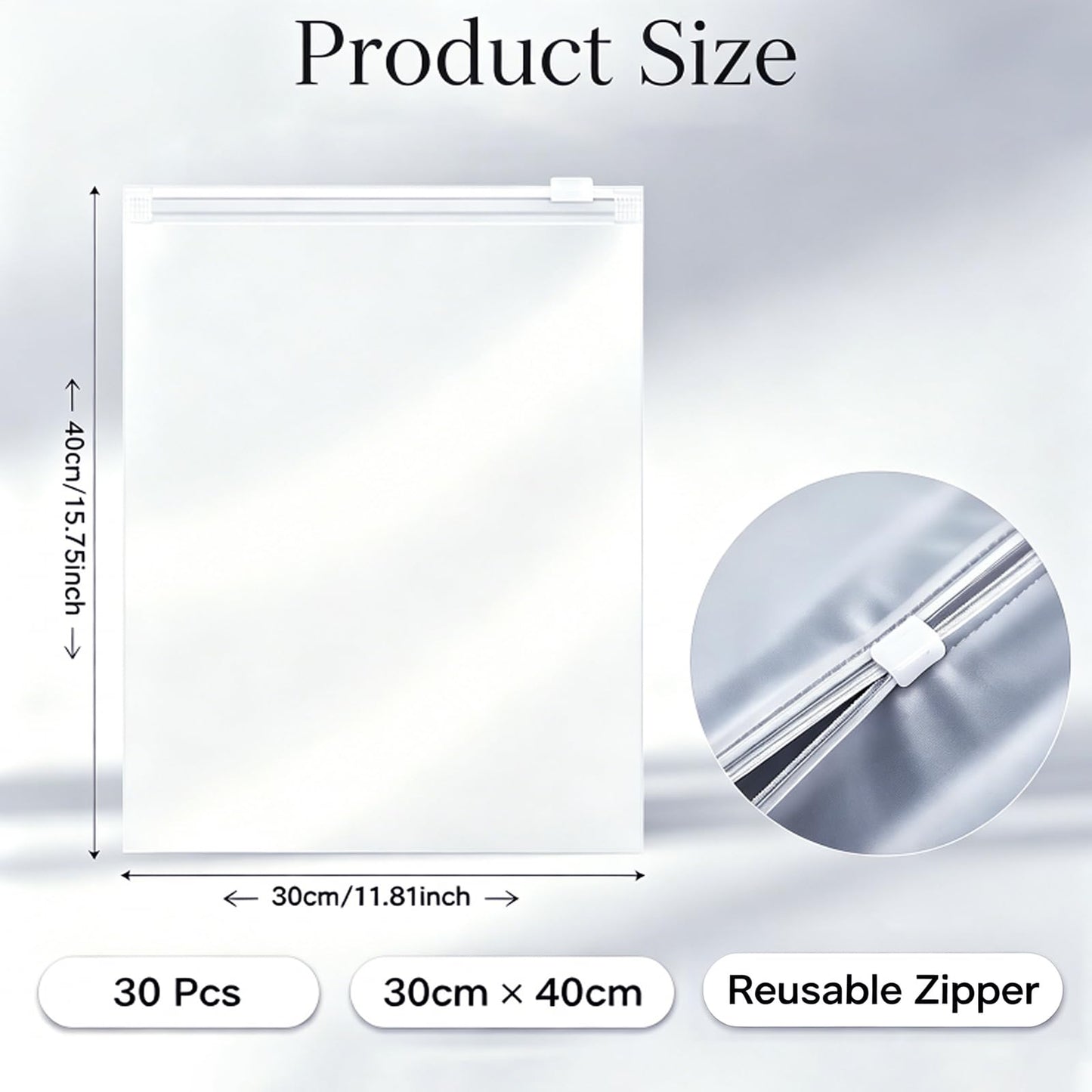 30Pcs Large ZipLock Bags for Clothes, 40x30cm Plastic Travel Bags