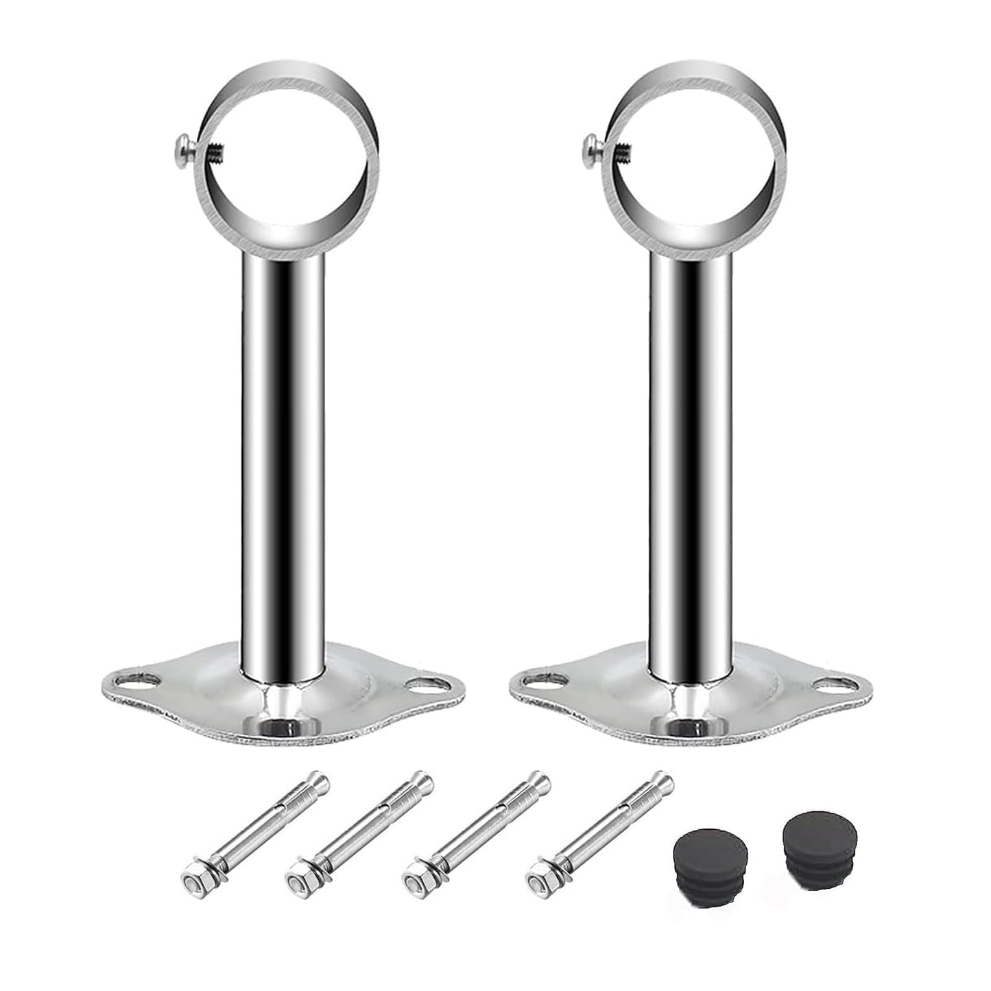 TOP-VIGOR Wardrobe Pipe Bracket 25mm Dia, 2Pcs Ceiling Mounting Rail Rod 250mm Height, Stainless Steel Shower Curtain Closet Wardrobe Rod Lever