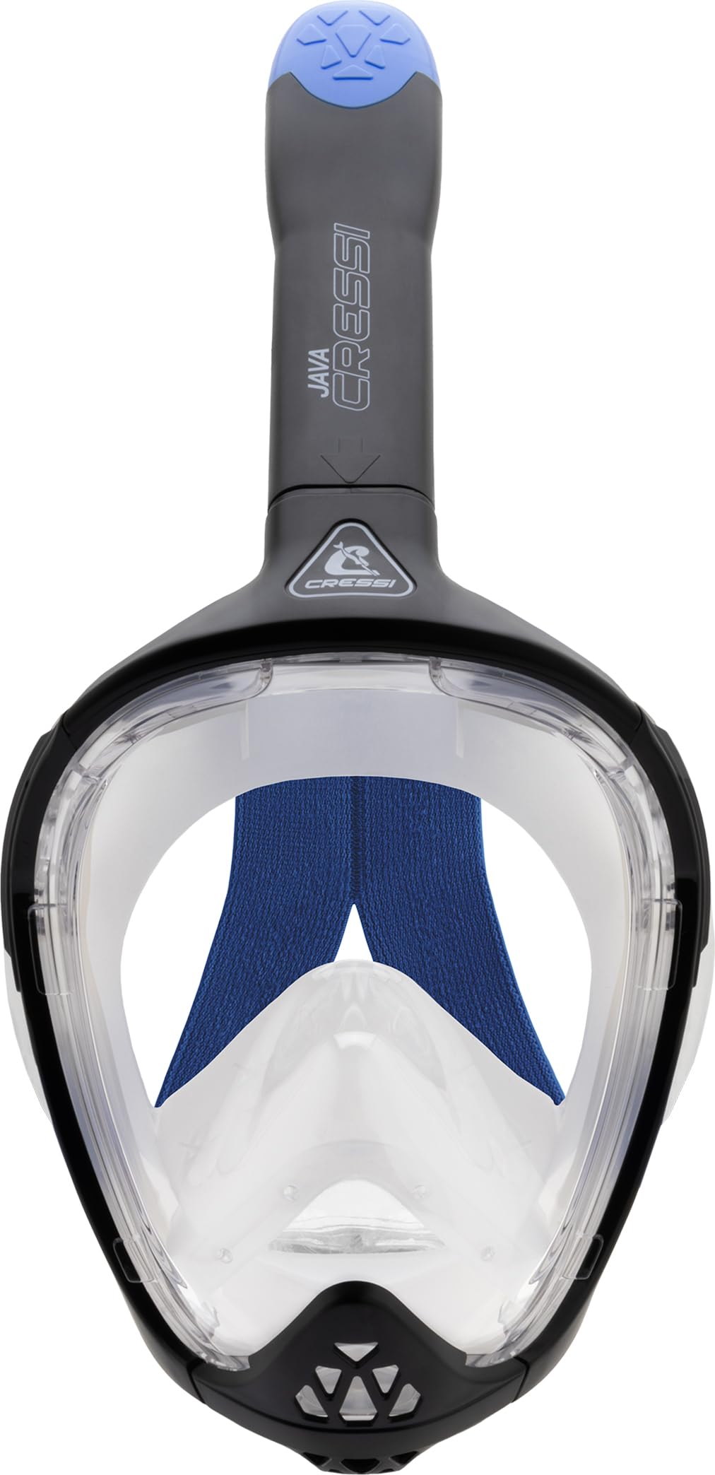 CRESSI Java Full Face Mask Black/Blue L/XL-Unisex Full Face Snorkel Mask, Ultra Clear Anti Fog Lens, 100% Silicone, Snorkel Dry with Safety Valves,
