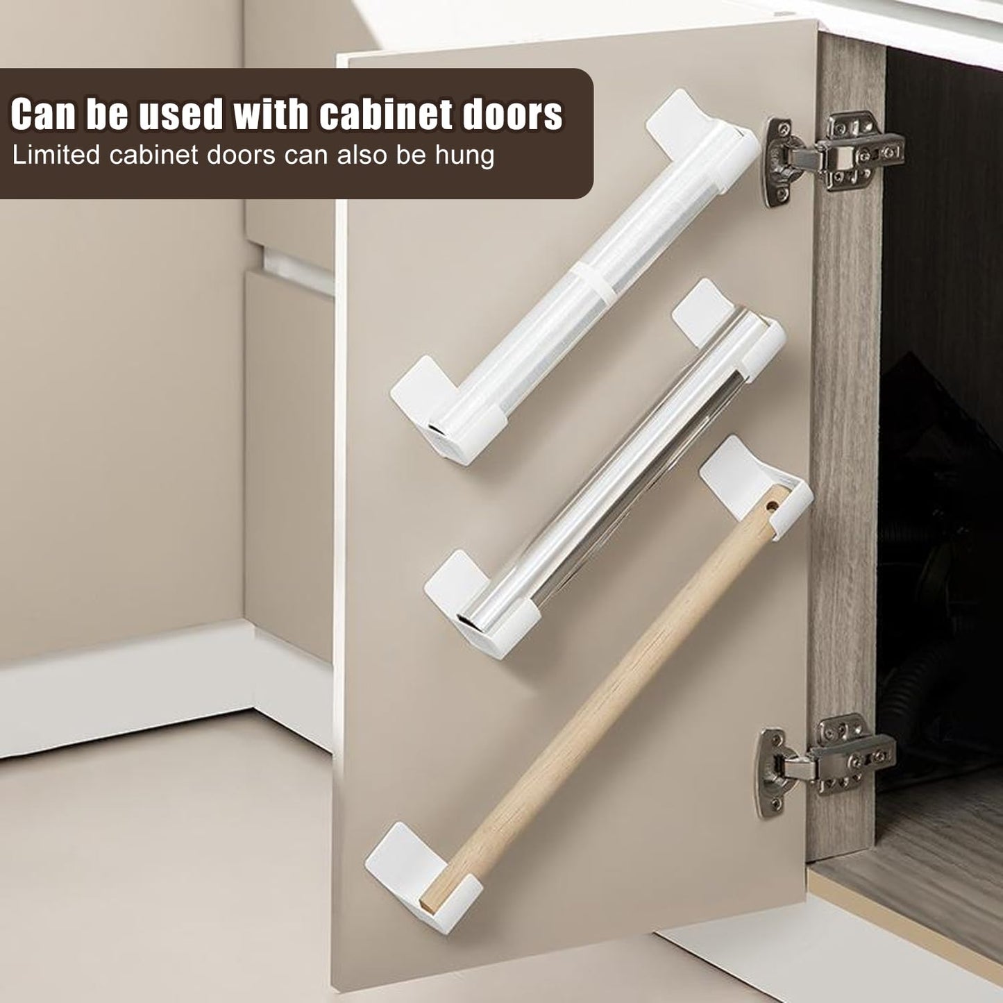 duozoanz Aluminium Foil Holder Cabinet Doors Storage Wall Shelf - Self-Adhesive Organiser Shelves with 4 Pairs for Cabinet Door Pantry Door Wall