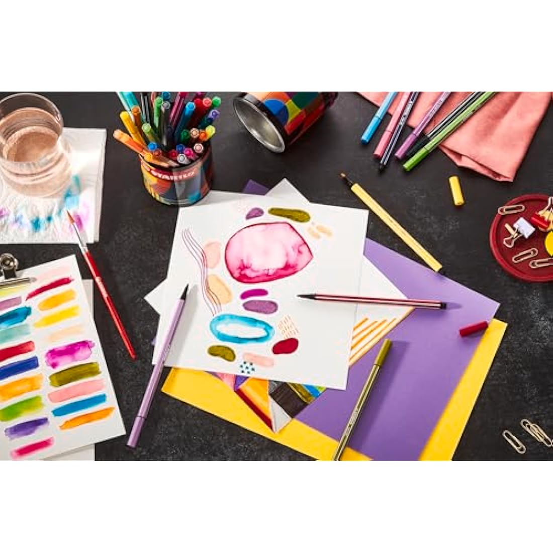 STABILO Pen 68 - Premium Fibre-Tip Pen - ARTY - Tin of 45 - Assorted Colours