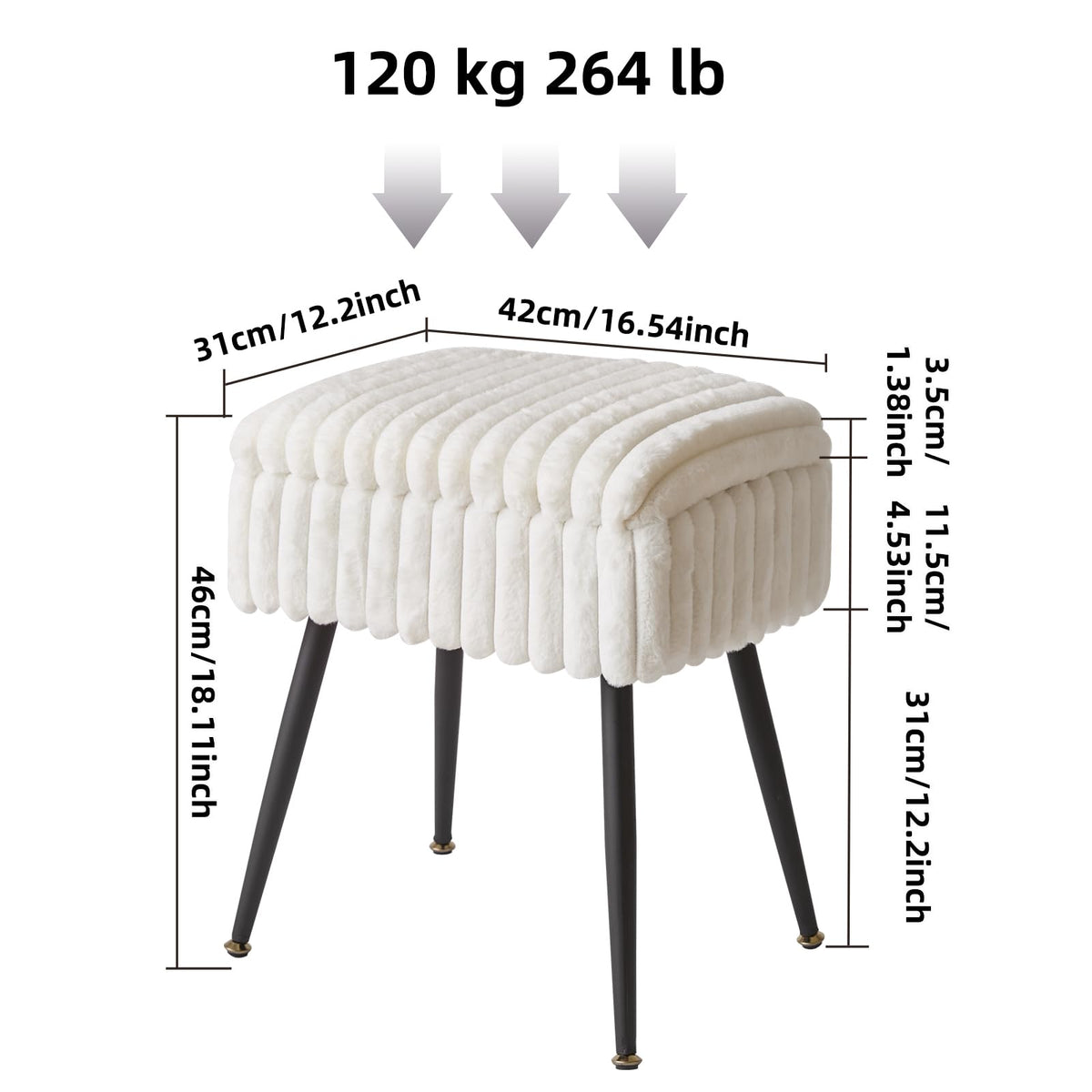 Aibiju Velvet Rectangular Footrest Stool Ottoman, Make up Stool with Storage Space, for Home Living Room Fitting Room Bedroom, White YD-MS151W