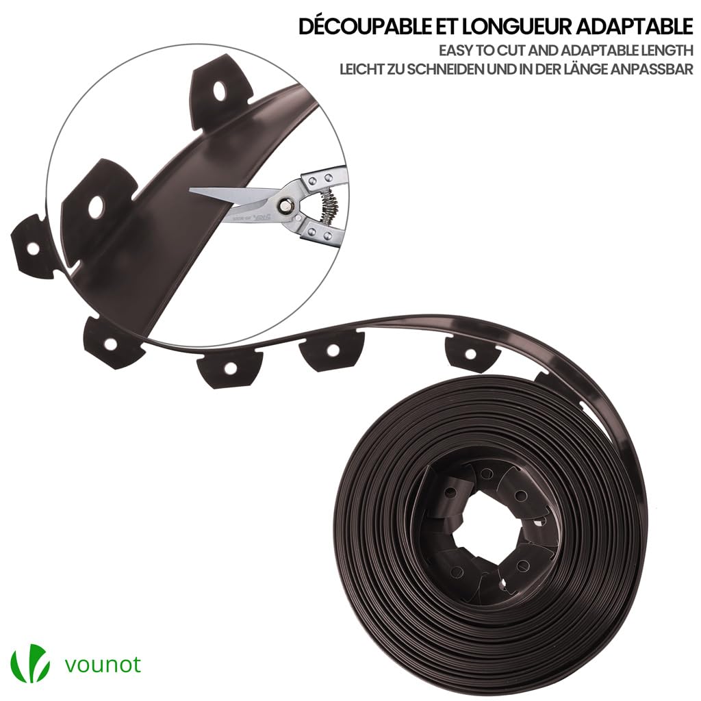 VOUNOT 40m Flexible Lawn Garden Edging Border, Plastic Grass Path Edging with 80 Reinforced Securing Pegs, Height 5cm, Brown