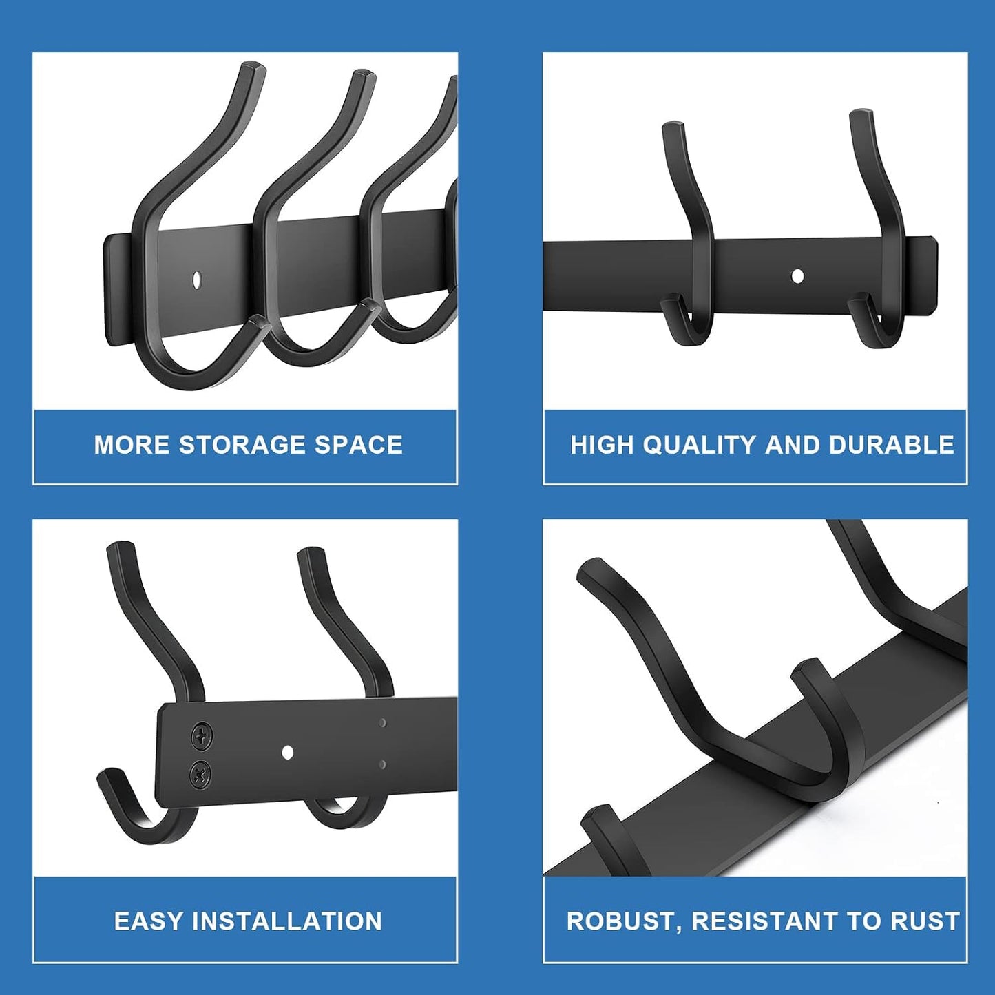 MEIJO Coat Hooks Wall Mounted, Coat Rack Wall Mounted Stainless Steel with 4 Hooks Heavy Duty Coat Hooks for Door, Bedroom, Bathroom, Kitchen