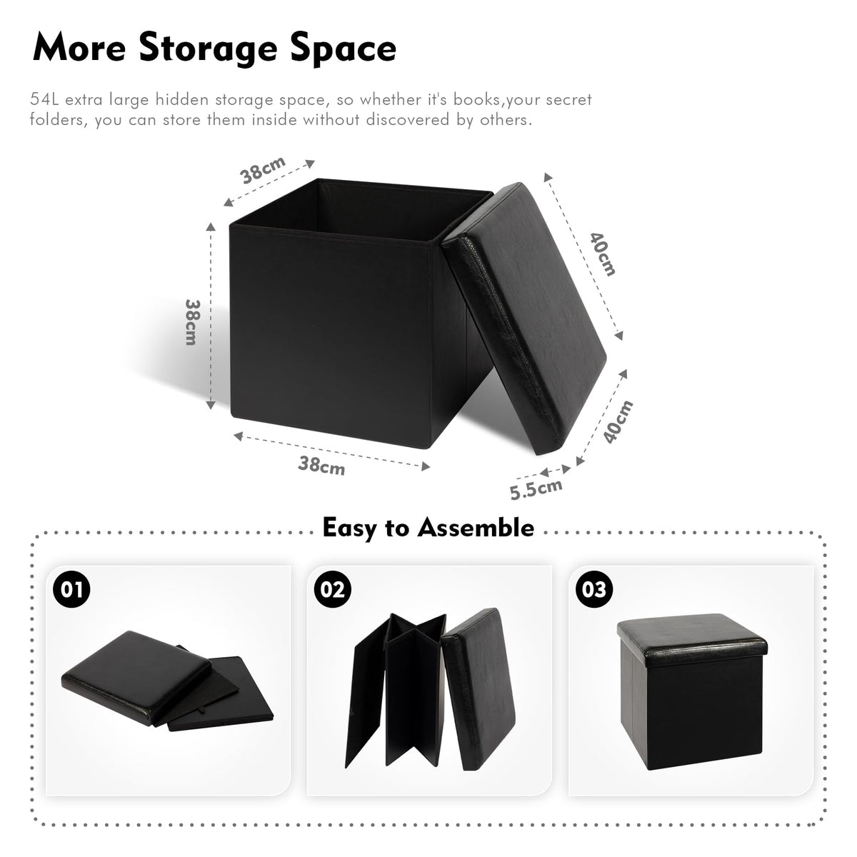 Bonlife Small Ottoman Storage Box with Lid, Foldable Cube Footstool