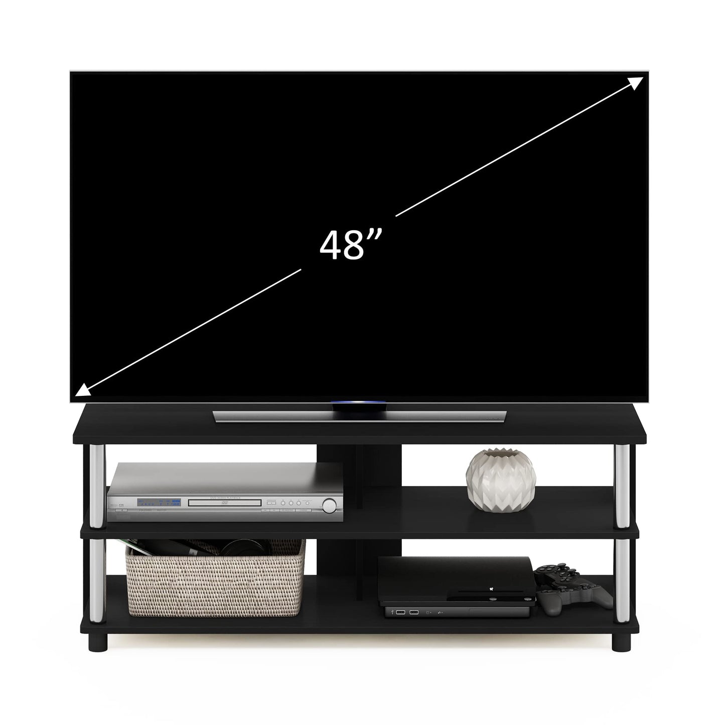 Furinno SULLY TV Stand, 3-Tier Rectangular Entertainment Center with Open Shelf, TV Console for TV up to 48 Inch, Open Frame for Cable Management