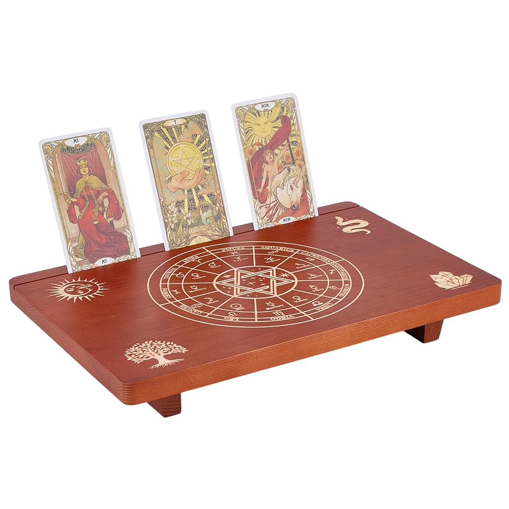 UNICRAFTALE Altar Tables Wooden Small Altar Table 20.3x30.5cm Saddle Brown Meditation Tables Engraved The Twelve Zodiac Rings Tree of Life Pattrns on
