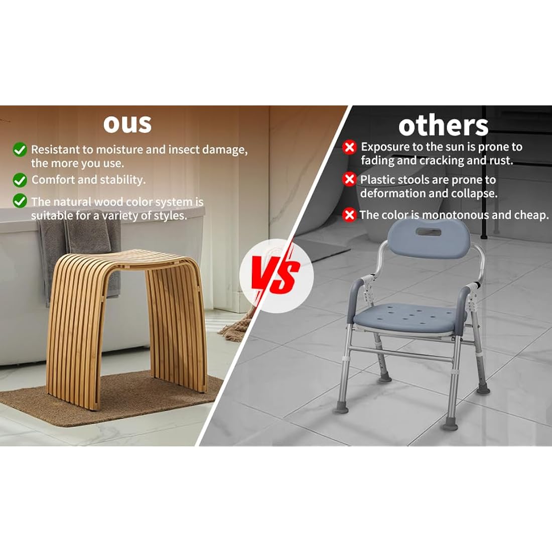 WYRXFF Bamboo Stool, Multi-Functional Stool, Unique Curved Bathroom Stool, No Assembly Vanity Stool Shoe Changing Stool, For Living Room Study Bedroomdining chair