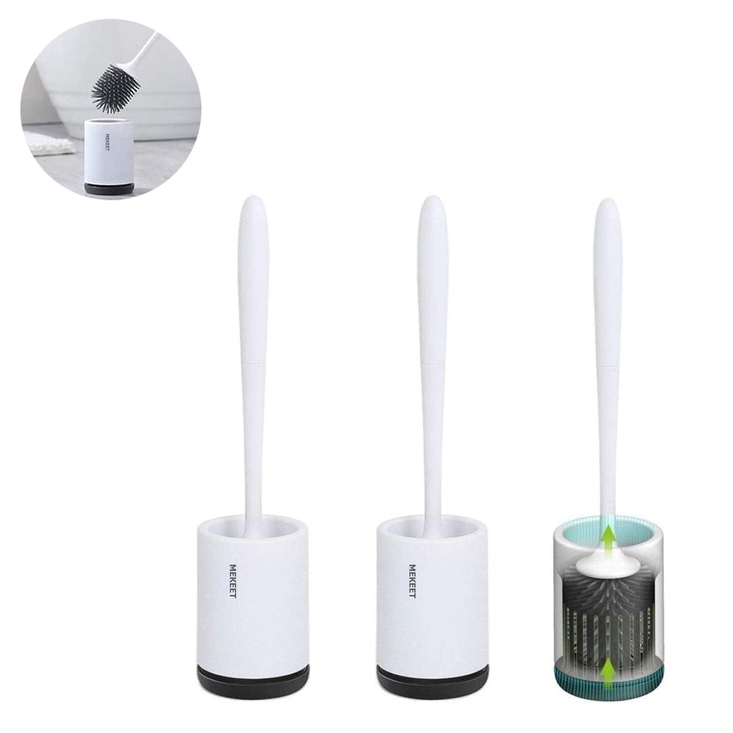 Silicone Toilet Brush and Holder,Bathroom Toilet Brush Holder Set,Silicone Toilet Cleaning Brush Kit with Soft Bristle Brush (2pack-Flooring)