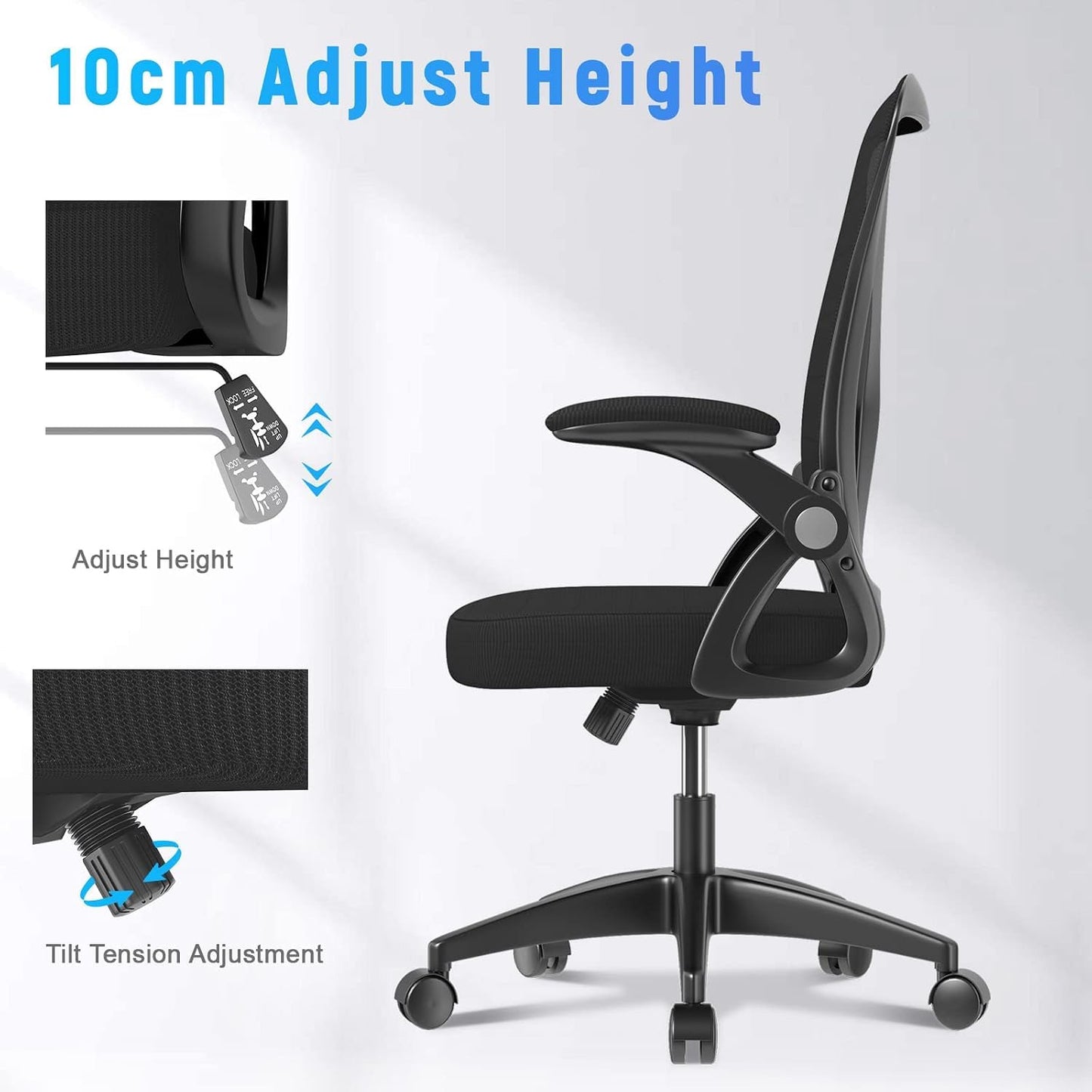 naspaluro Office Chair Ergonomic Desk with 90° Flip-up Armrest Lumbar Support, Height Adjustable Chair