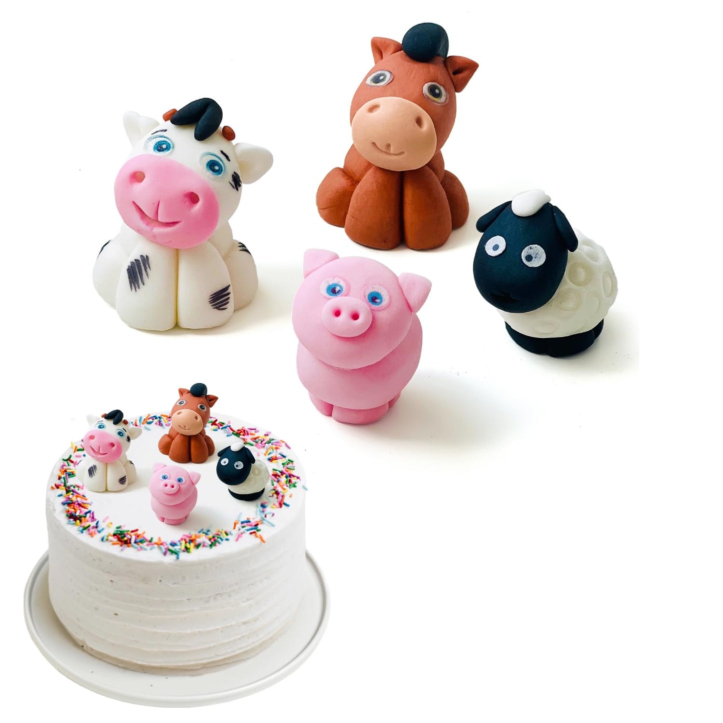 SugArt Edible Animal Cake Toppers - (Set of 4) - Icing Fondant Handmade Animal Cake Decorations - Perfect for Kid's Birthdays - Made of Sugar (4 Pc)