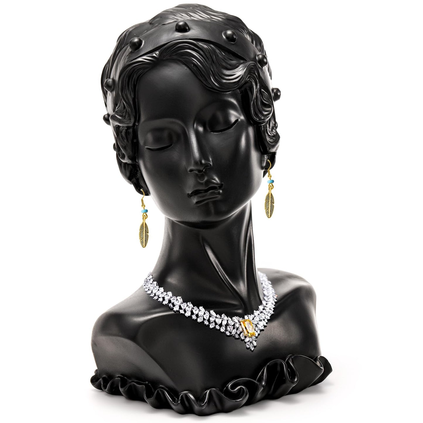 SOUJOY Jewelry Display Stand, Beauty Bust Mannequin Earring Stand, Black Resin Pendant, Boutique Display Holder Organizer for Show Jewelry, Necklace