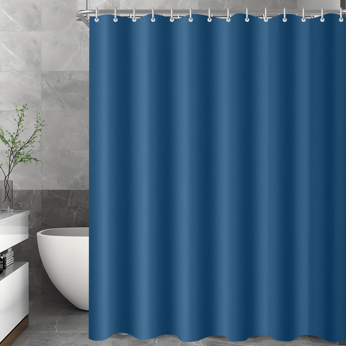 Lerores Shower Curtain, 100 x 200 cm, Dark Blue, Weighted Hem, Anti-Mould Textile, Water-Repellent, Washable Polyester Fabric Bath Curtains for