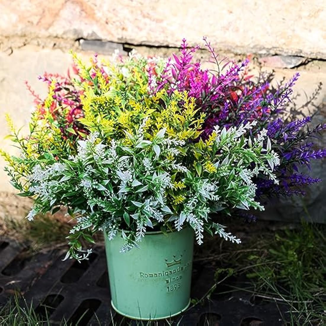 Sredumn 20 Bundles Artificial Flowers, artificial plants outdoor,UV Resistant Plastic Shrub Fake Flowers, for outside, garden, hanging, basket, fence, window, trellis decoration (Multi-coloured)