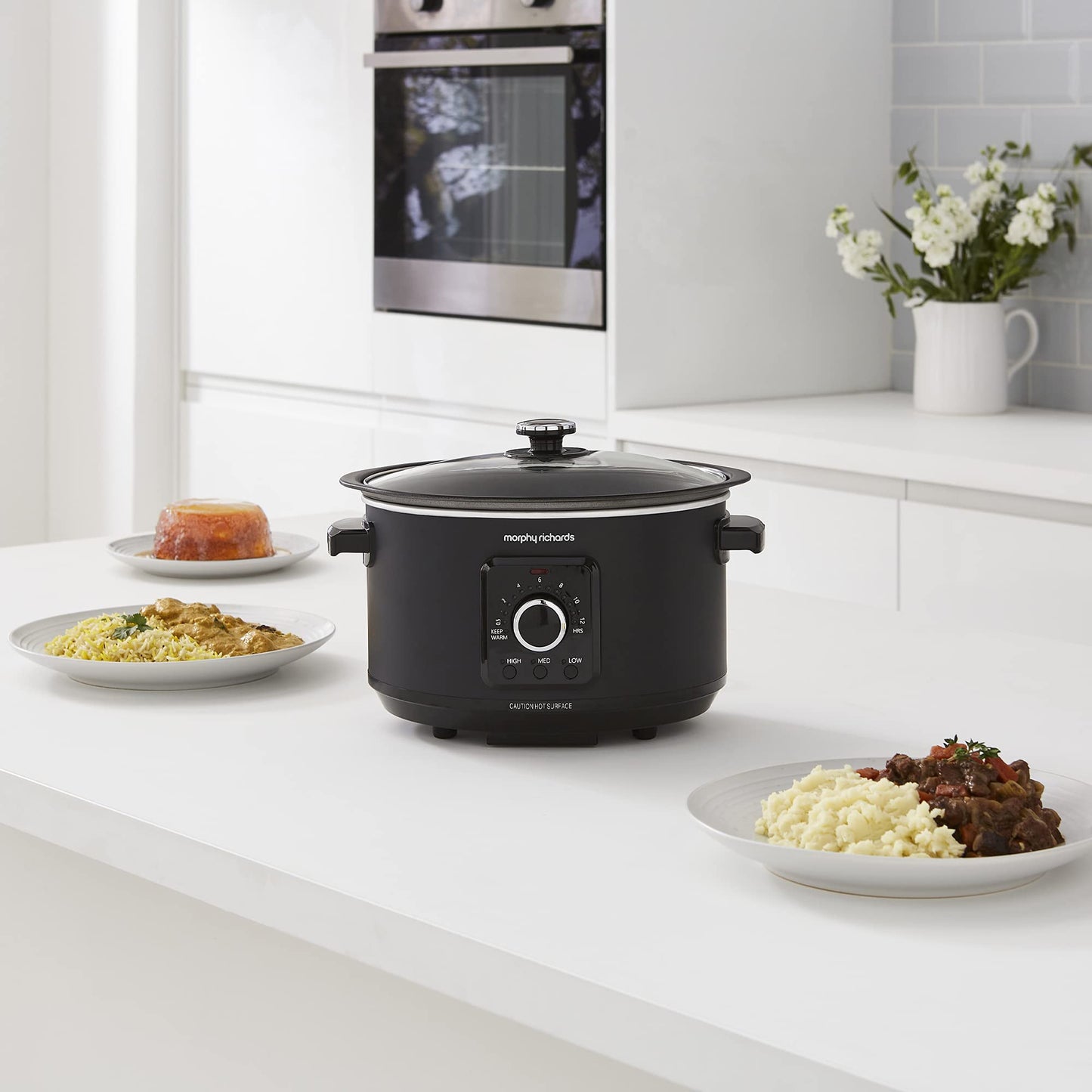 Morphy Richards 3.5L Easy Time Slow Cooker, Automatic Heat Settings, Keep Warm Mode, Hob Proof, Countdown Indicator, Dishwasher Safe Pot, Matte Black,
