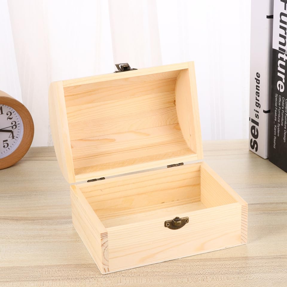 BESPORTBLE Arched Solid Handmade Wooden Box with Lock Large Multi-Function Diy Craft Storage Case for Jewelry Cosmetics and Small Items Home Office
