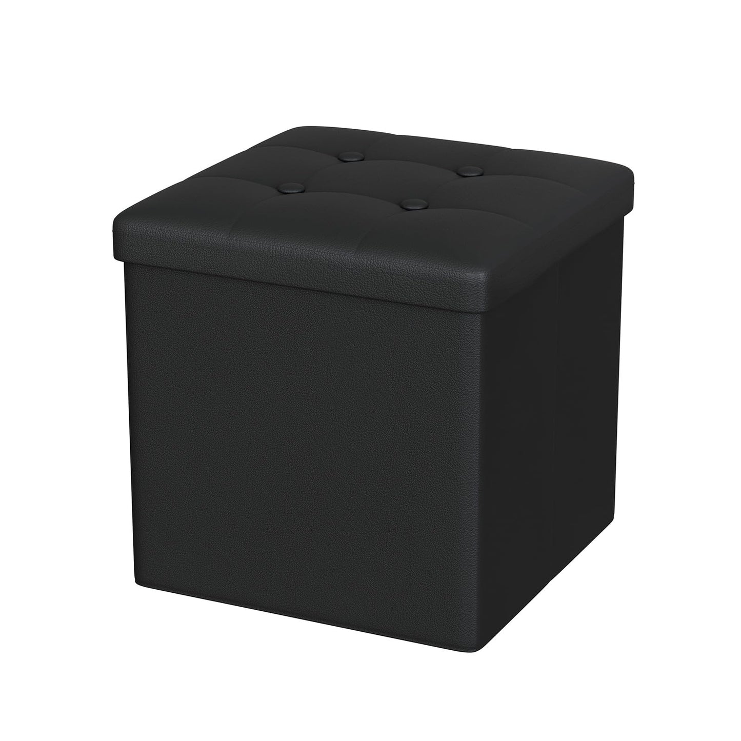Oak & Tea PU Leather Storage Ottoman, Foldable Seat Stool with Storage, Small Cube Footrest Pouffe, Compact Storage Bench for Living Room, Bedroom