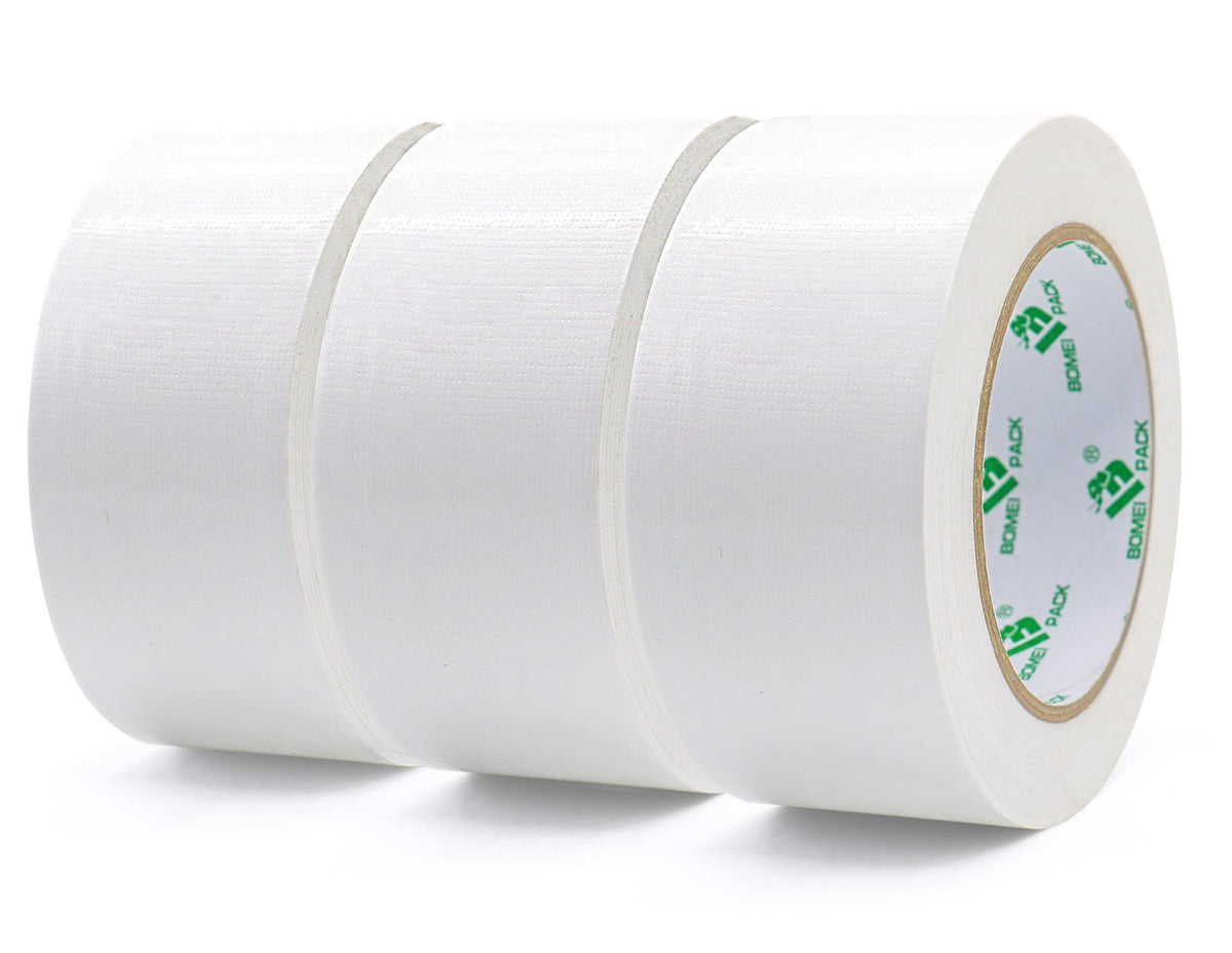 BOMEI PACK White Duct Tape 3 Rolls Reinforced Waterproof Heavy Duty 48mm x 30m Cloth Gaffer Tape for Repairing,Sealing,Bundling,Strapping