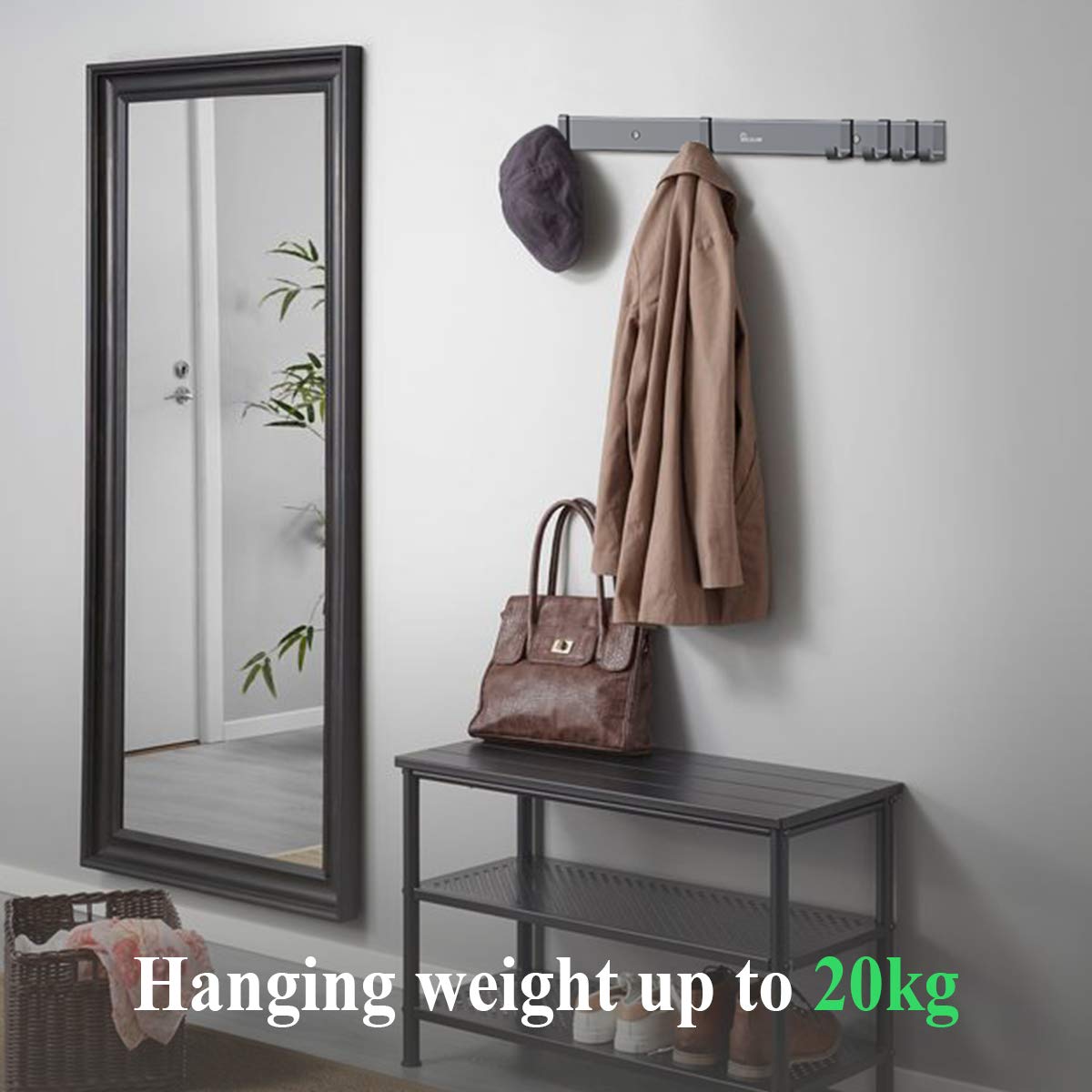 Anjuer Coat Hanger Clothes Rack 6 Active Hooks Heavy Duty Clothes Hat Holder Aluminum Alloy