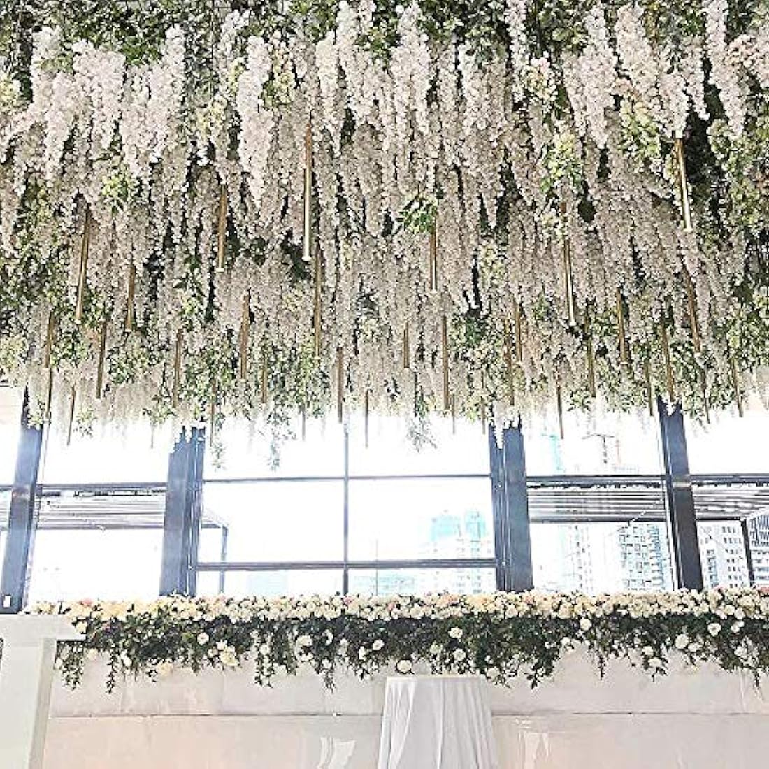 Veryhome 12PCS Artificial Wisteria Hanging Garland Fake Wisteria Vine Hanging Flower Bush String Artificial Flowers for Wedding Decorations,3.6 Feet (White)