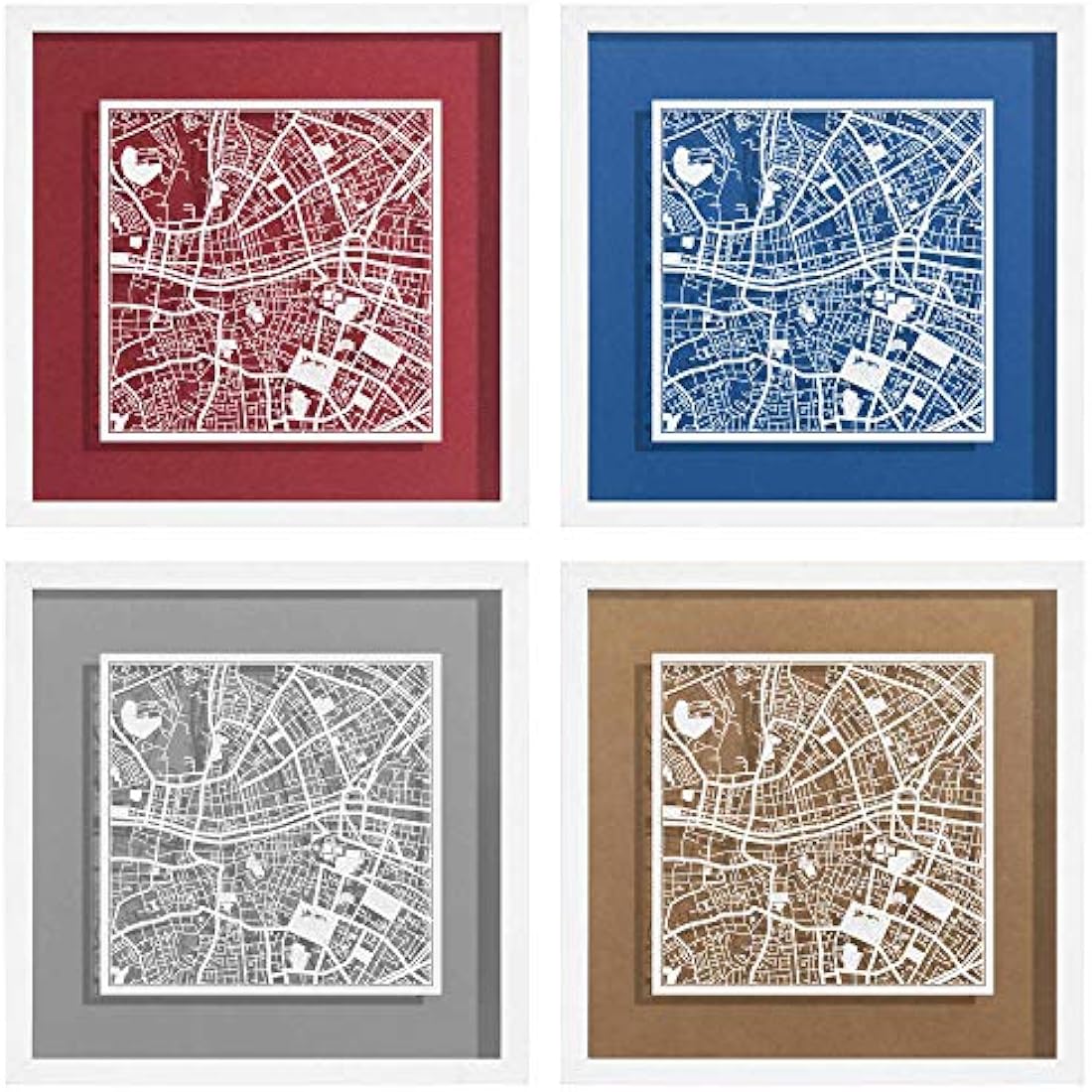 O3 DESIGN STUDIO Dublin Marco de Papel para mapas, White map, White frame, 9x9 inches, Gift Boxed, 4 background color, self-changing, Paper Art