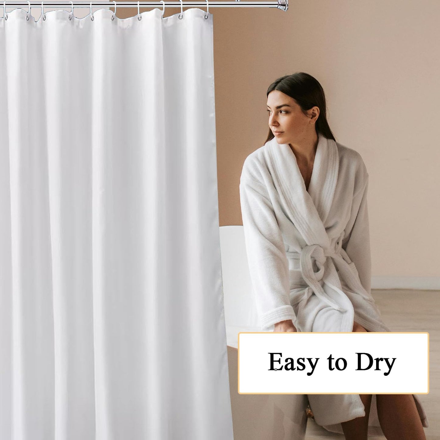 hzkais White Shower Curtain, Mould Proof and Mildew Resistant Washable Bathroom Curtains, Shower Curtain for Bathroom, Bath Curtains with Hooks